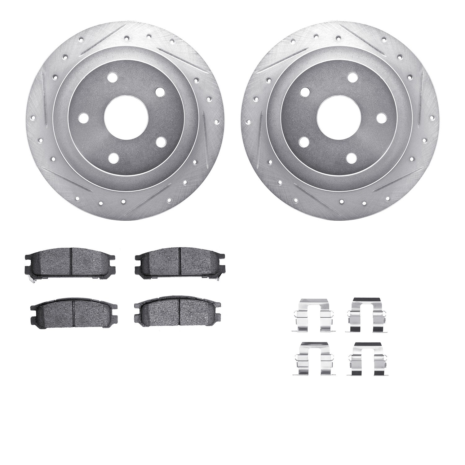 DFC Rotors-Drilled & Slotted-Silver w/ 5000 Advanced Brake Pads Incl Hdw