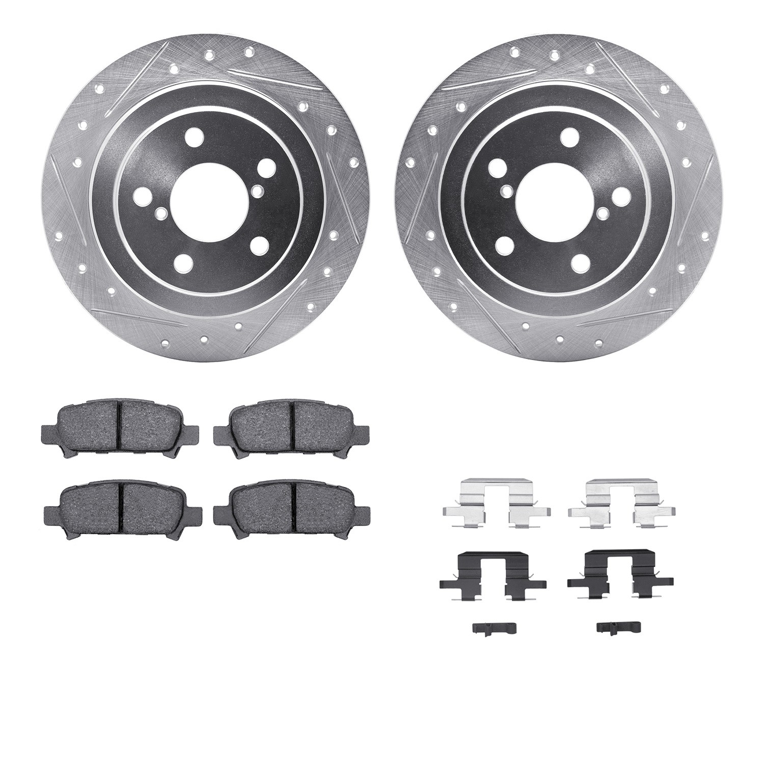 DFC Brake Rotor - Dimpled & Slotted - Silver w/5000 Brake Pads & HW Kit