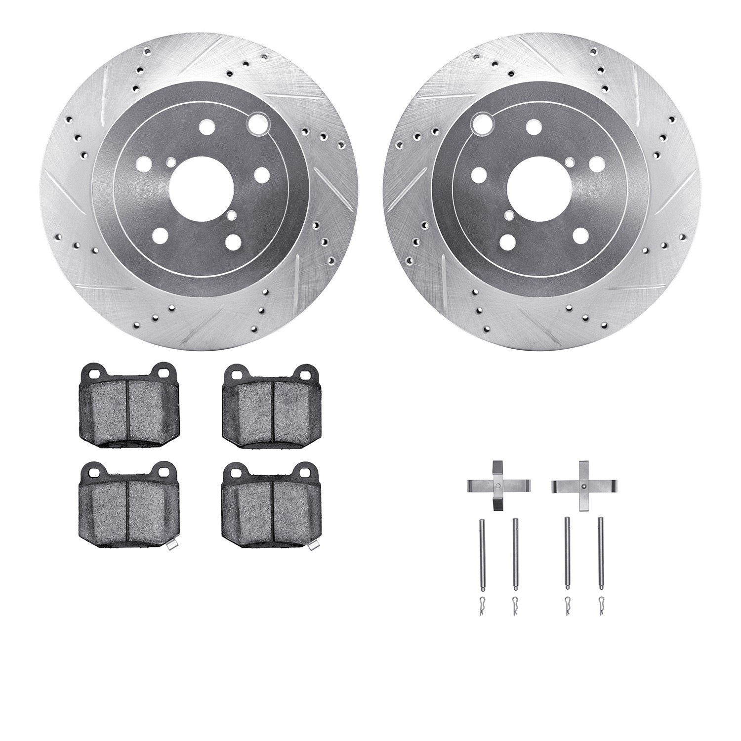 DFC Rotors-Drilled & Slotted-Silver w/ 5000 Advanced Brake Pads Incl Hdw