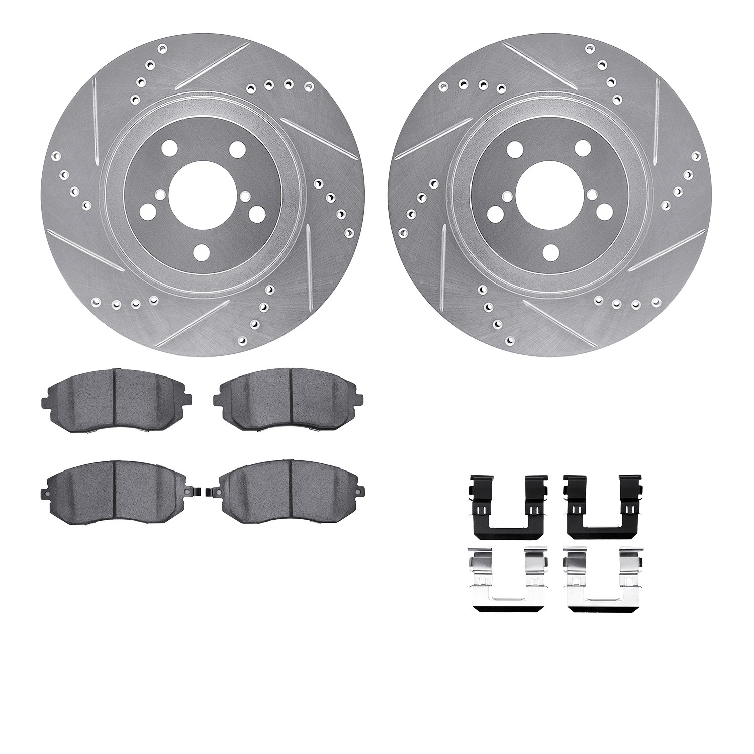 DFC Brake Rotor - Dimpled & Slotted - Silver w/5000 Brake Pads & HW Kit