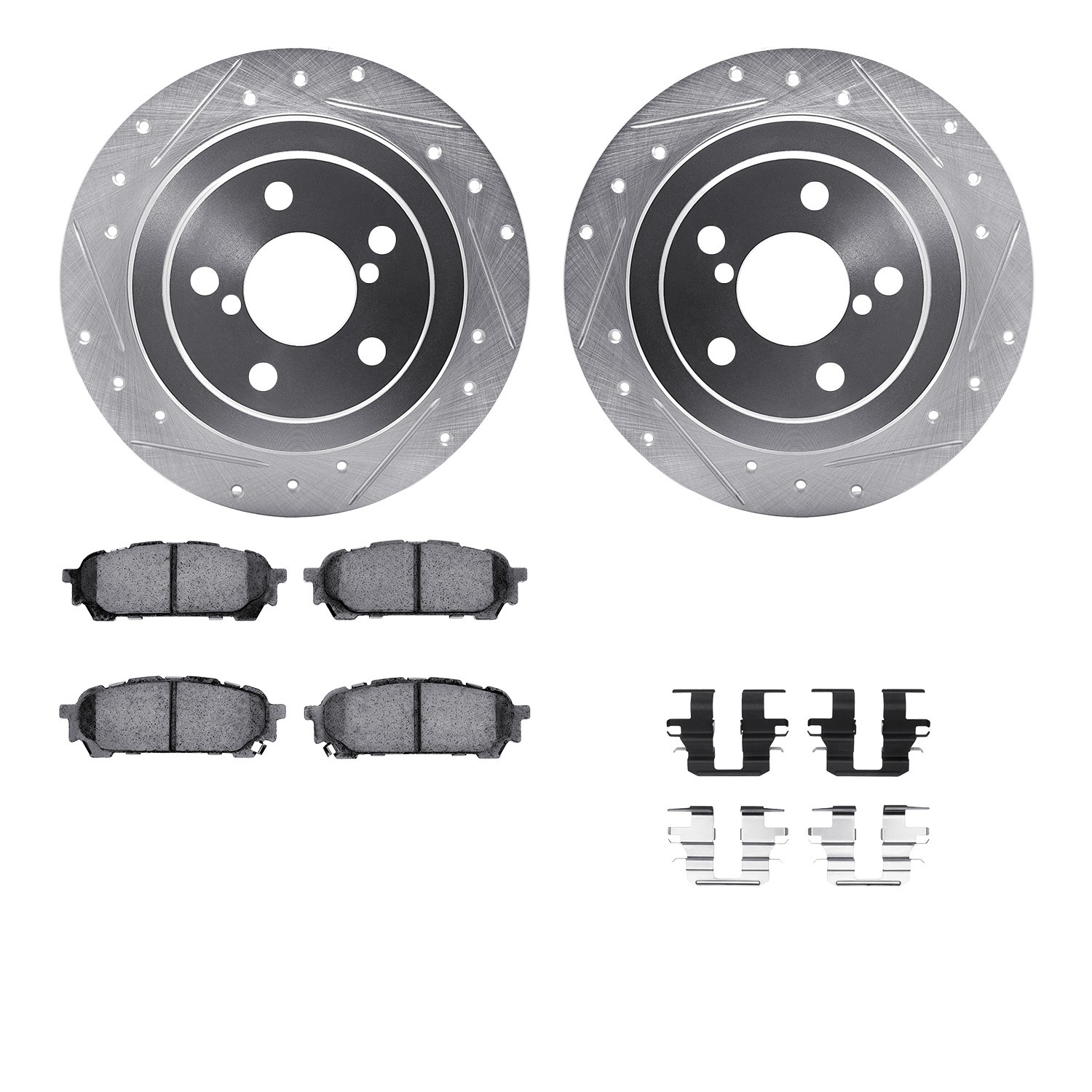 DFC Brake Rotor - Dimpled & Slotted - Silver w/5000 Brake Pads & HW Kit