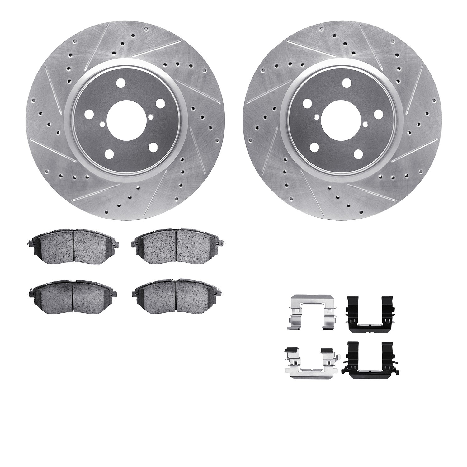 DFC Brake Rotor - Dimpled & Slotted - Silver w/5000 Brake Pads & HW Kit