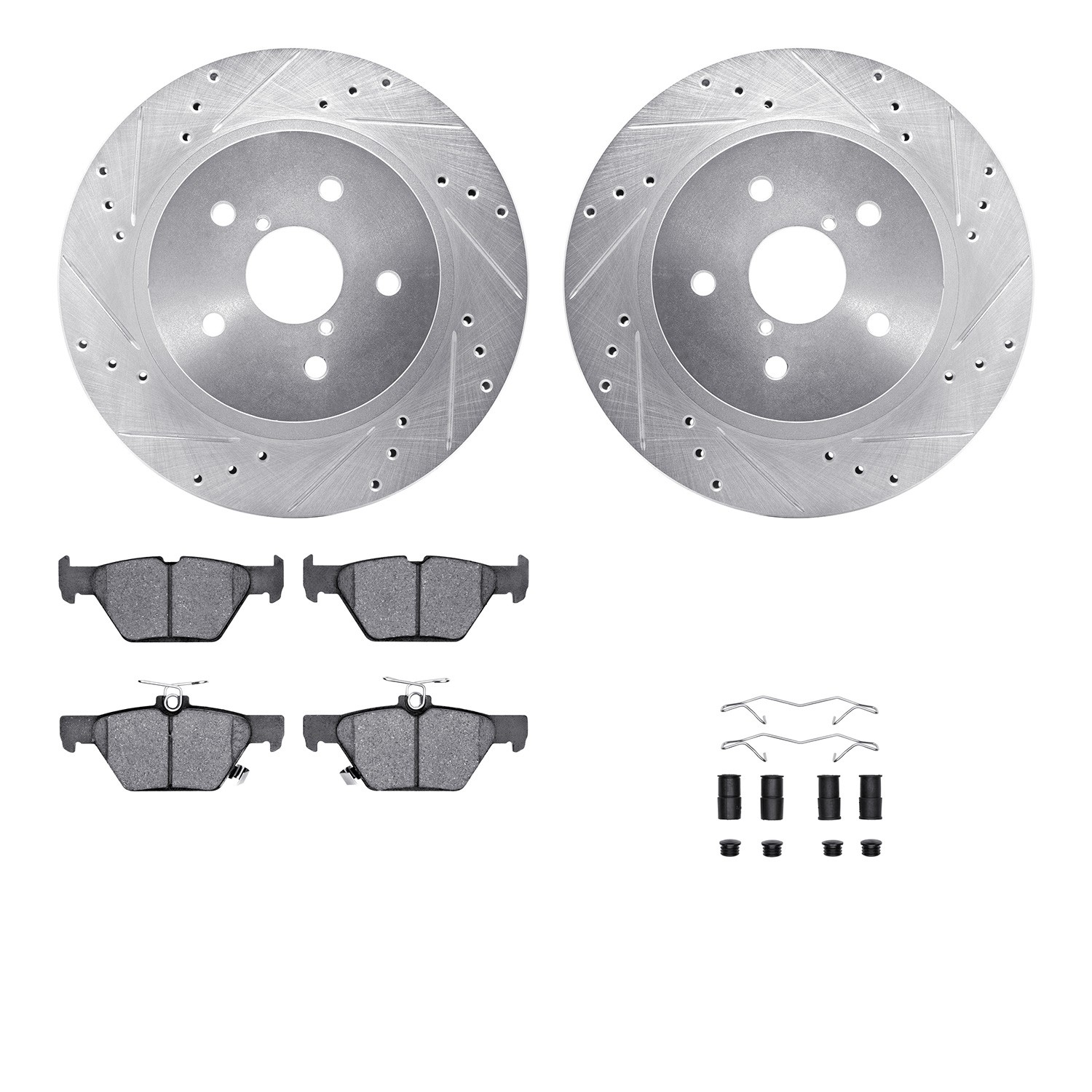 DFC Rotors-Drilled & Slotted-Silver w/ 5000 Advanced Brake Pads Incl Hdw