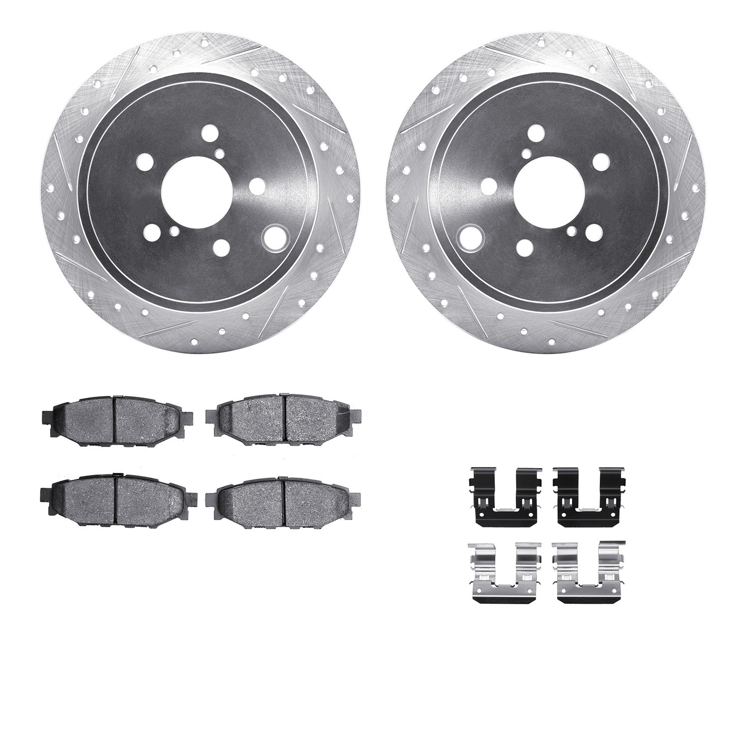 DFC Brake Rotor - Dimpled & Slotted - Silver w/5000 Brake Pads & HW Kit