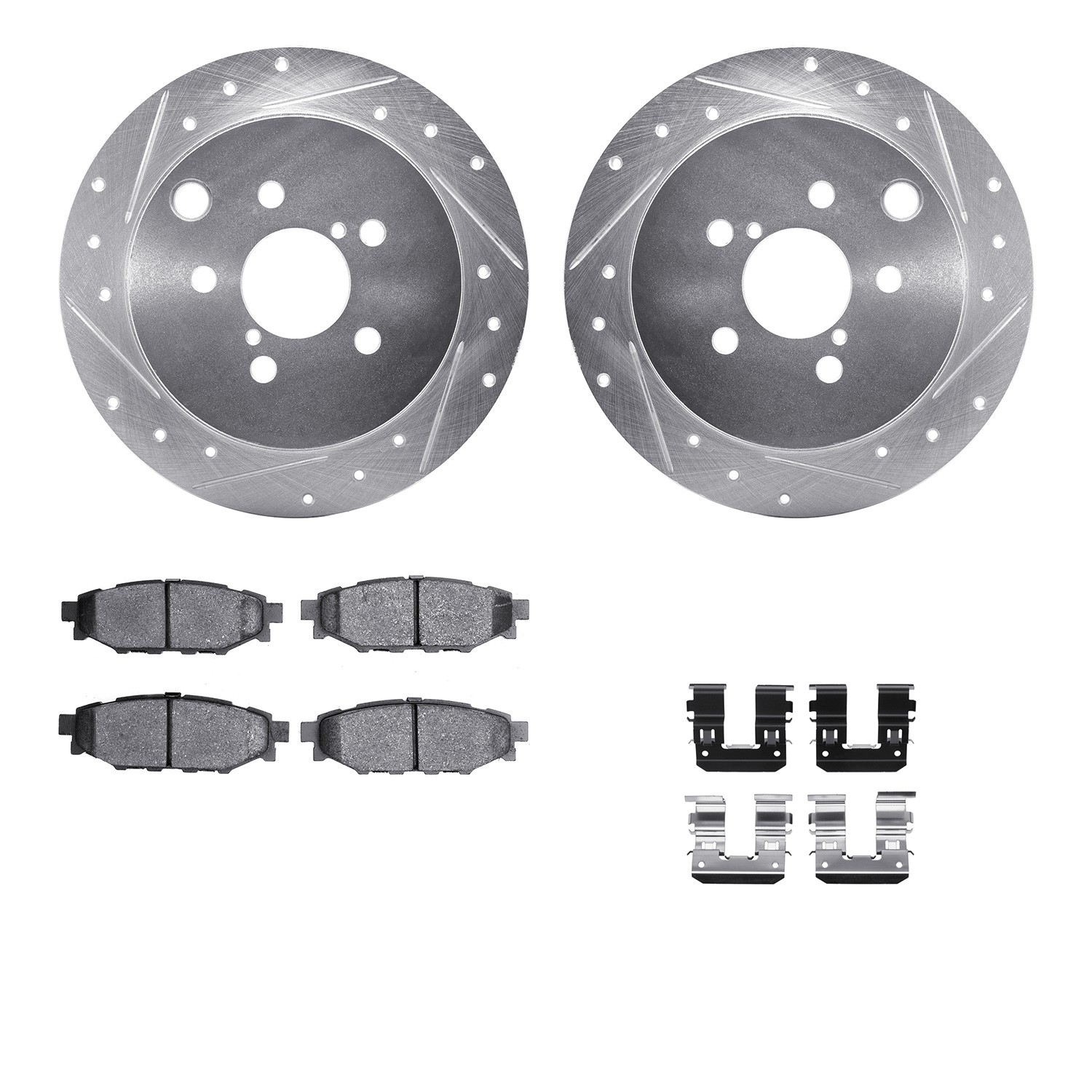 DFC Brake Rotor - Dimpled & Slotted - Silver w/5000 Brake Pads & HW Kit