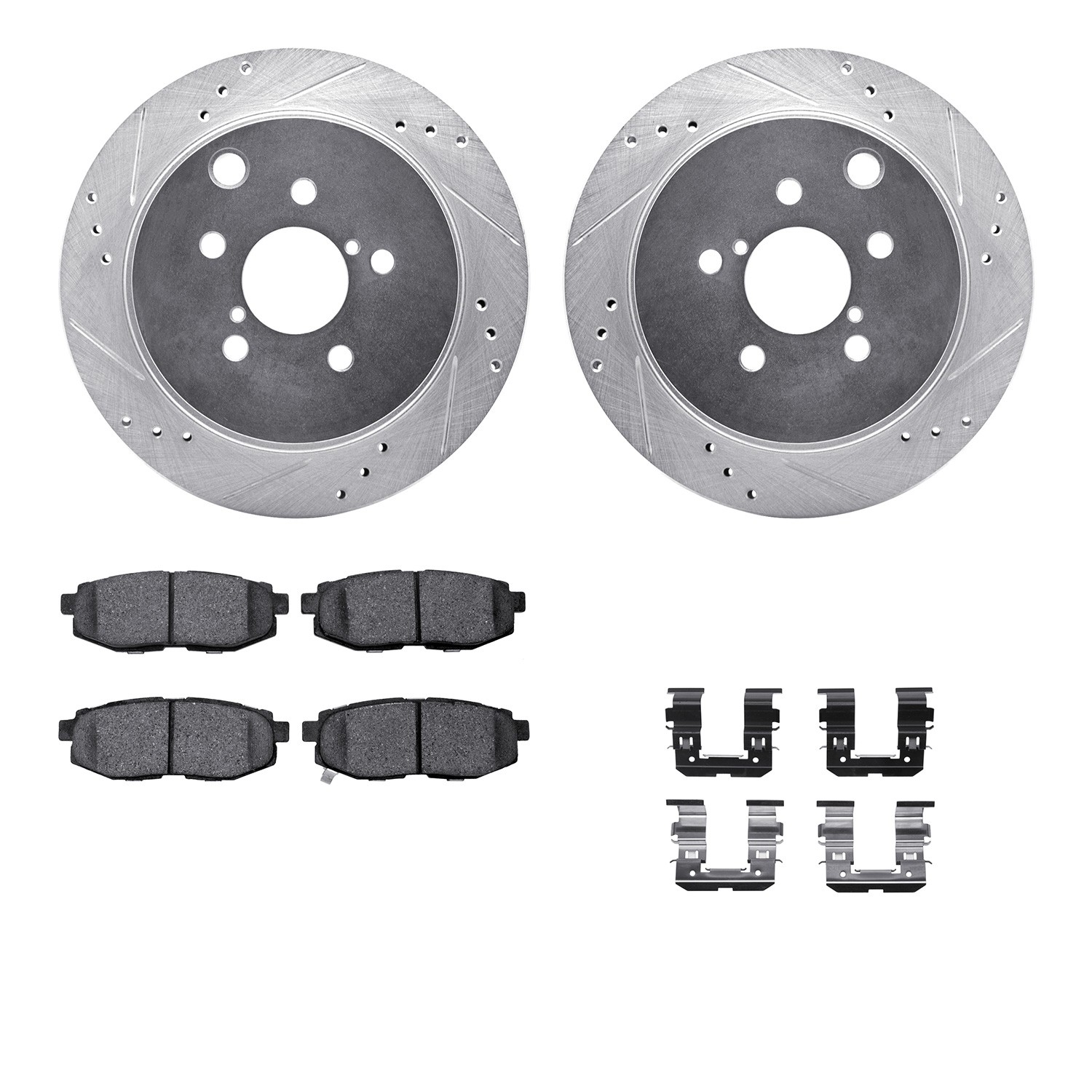 DFC Brake Rotor - Dimpled & Slotted - Silver w/5000 Brake Pads & HW Kit