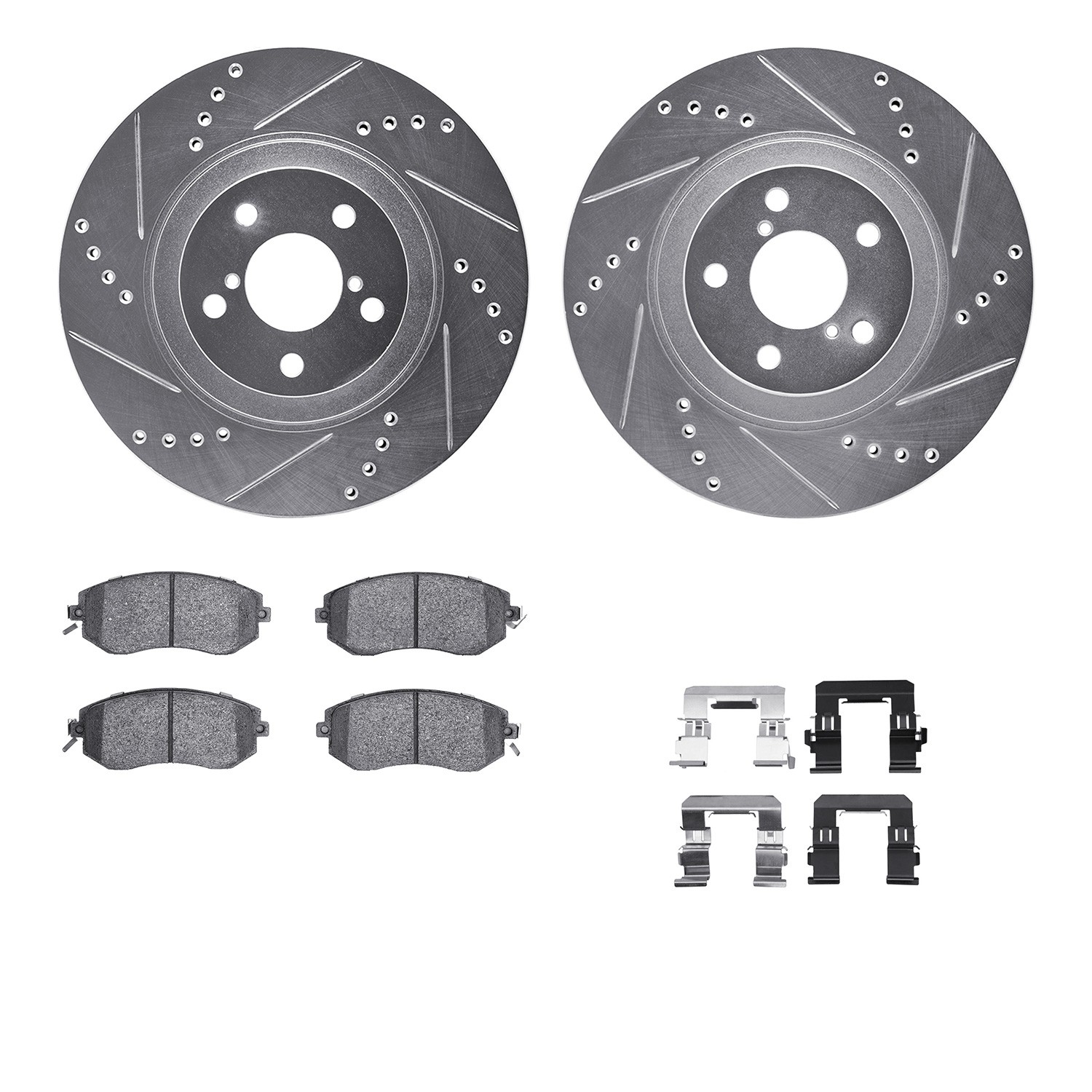 DFC Brake Rotor - Dimpled & Slotted - Silver w/5000 Brake Pads & HW Kit