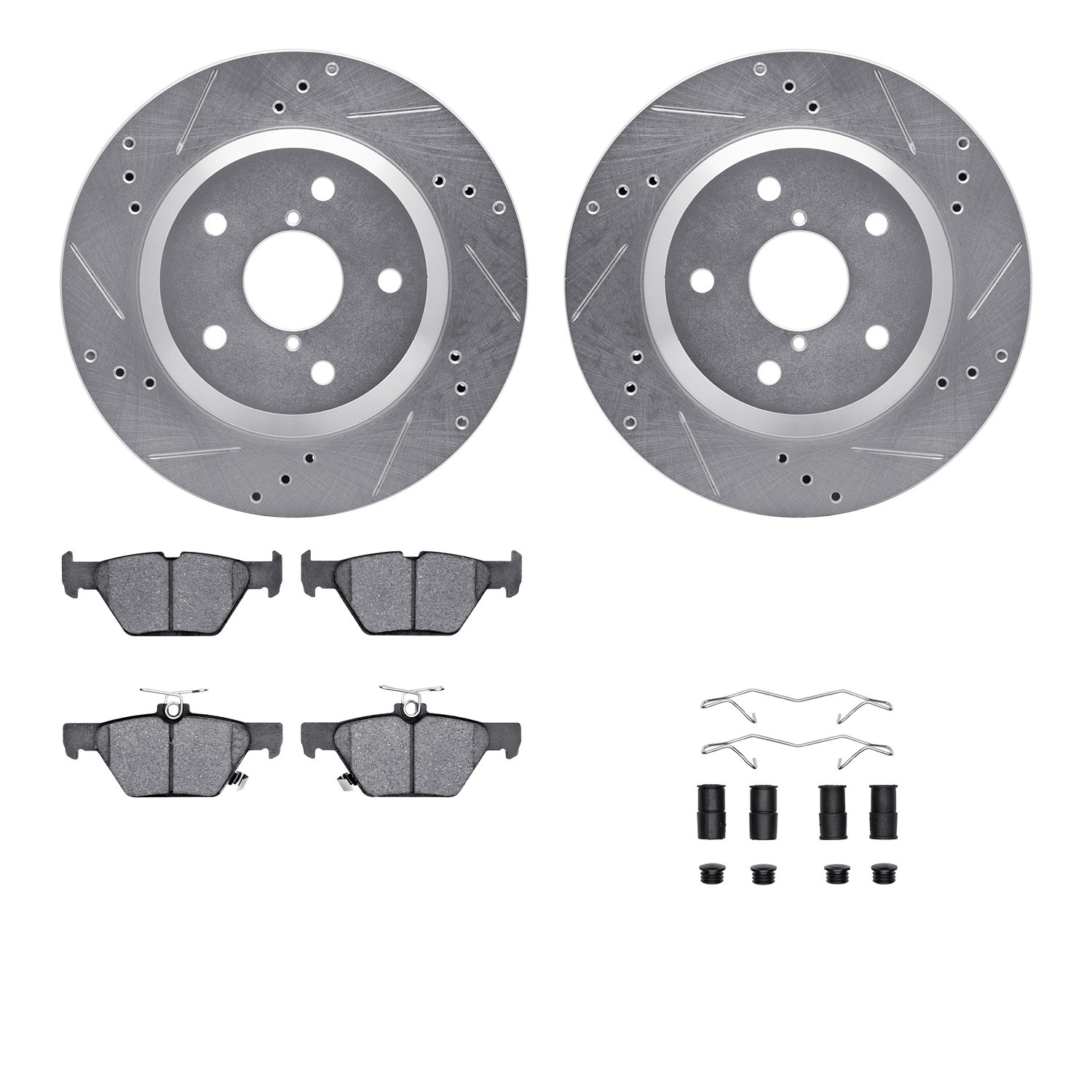 DFC Rotors-Drilled & Slotted-Silver w/ 5000 Advanced Brake Pads Incl Hdw
