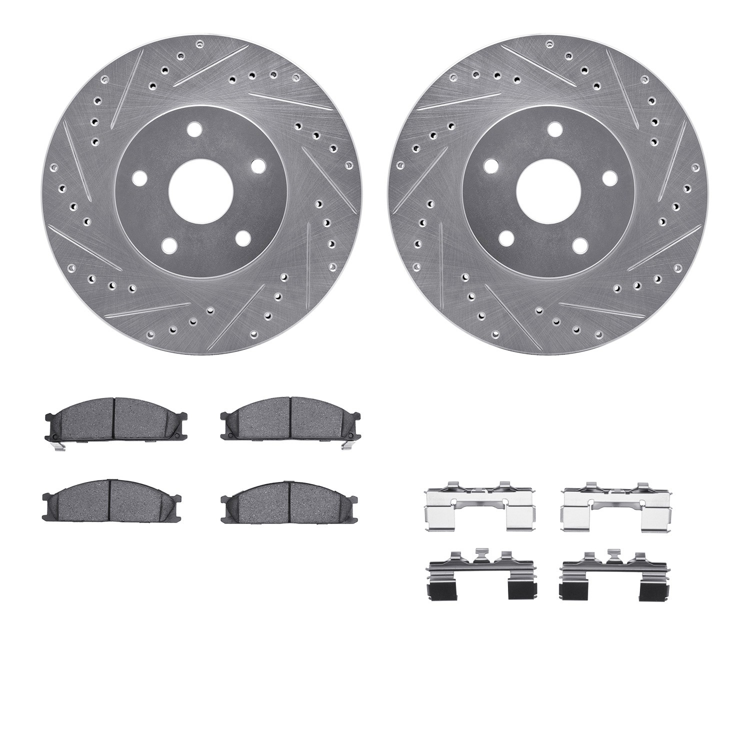 DFC Rotors-Drilled & Slotted-Silver w/ 5000 Advanced Brake Pads Incl Hdw