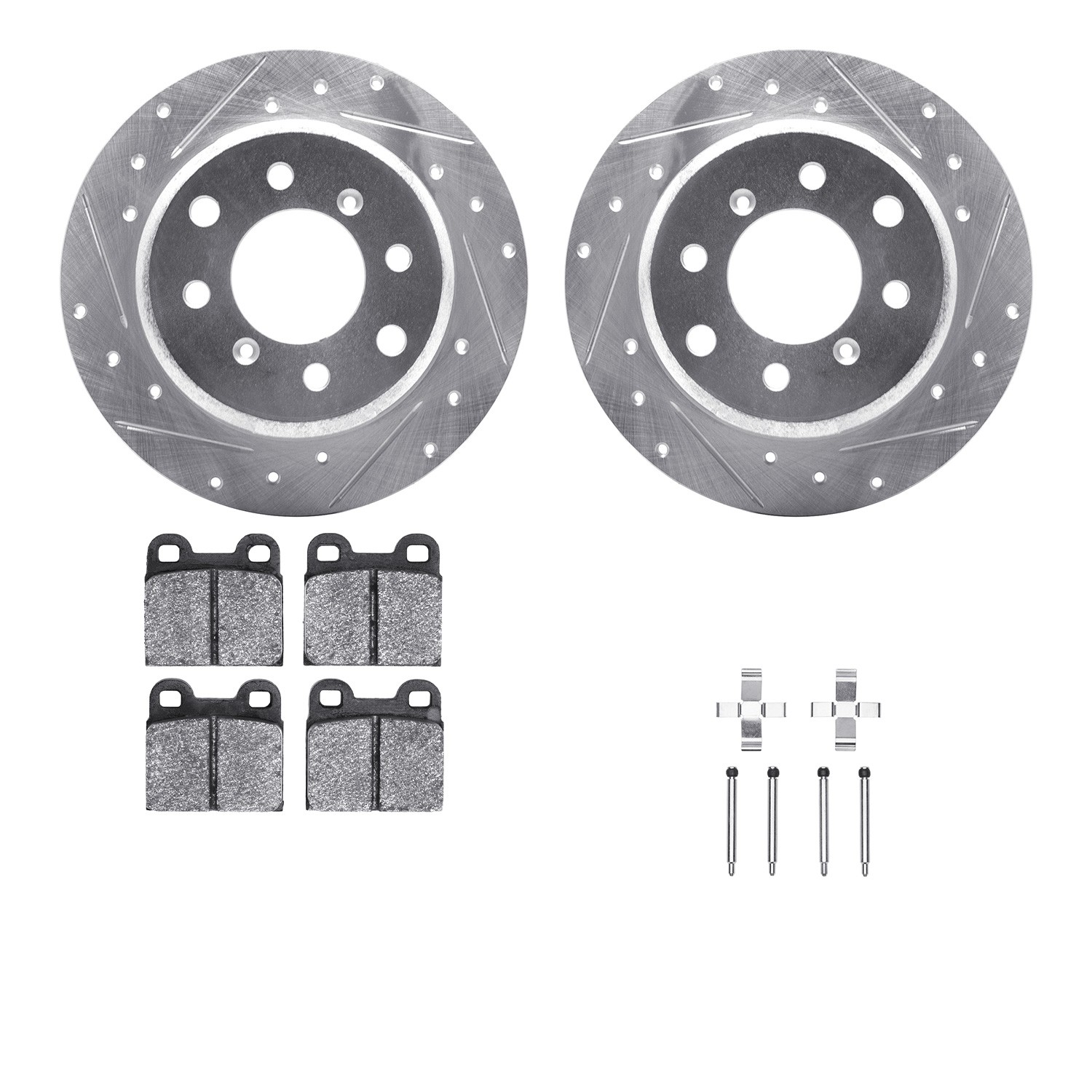 DFC Rotors-Drilled & Slotted-Silver w/ 5000 Advanced Brake Pads Incl Hdw
