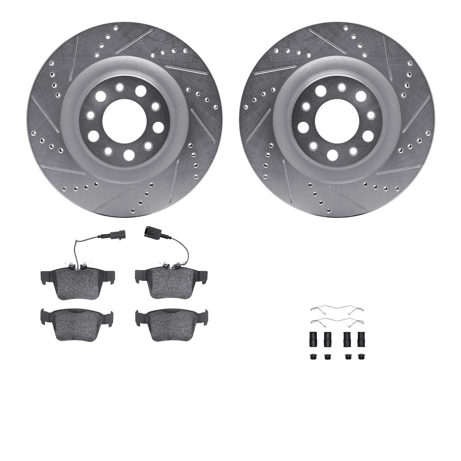 DFC Rotors-Drilled & Slotted-Silver w/ 5000 Advanced Brake Pads Incl Hdw