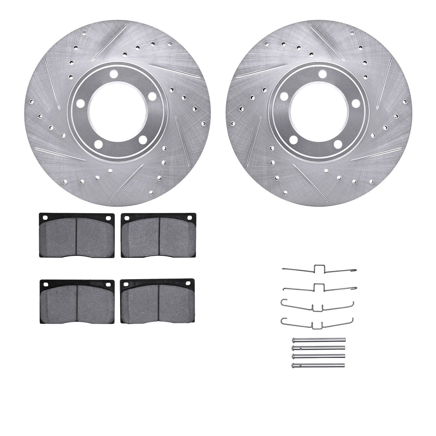 DFC Rotors-Drilled & Slotted-Silver w/ 5000 Advanced Brake Pads Incl Hdw