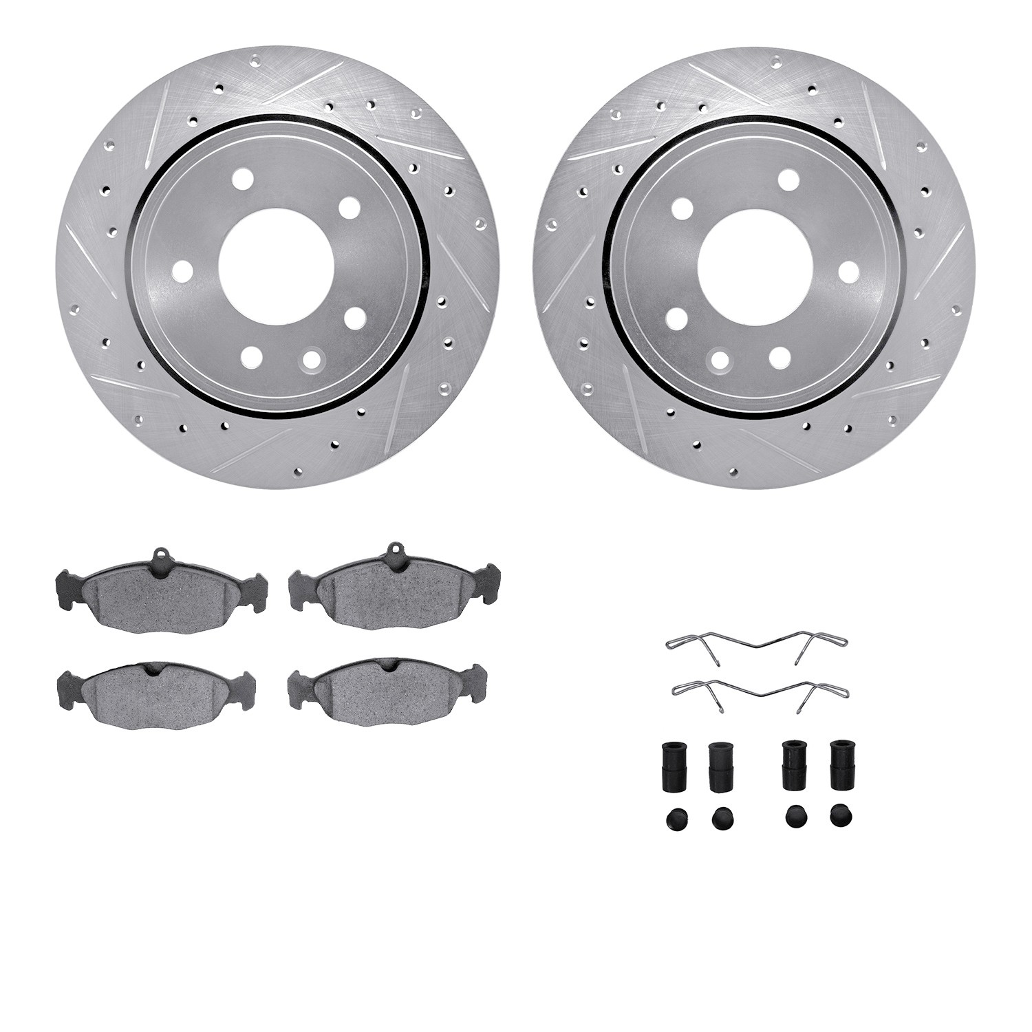 DFC Rotors-Drilled & Slotted-Silver w/ 5000 Advanced Brake Pads Incl Hdw
