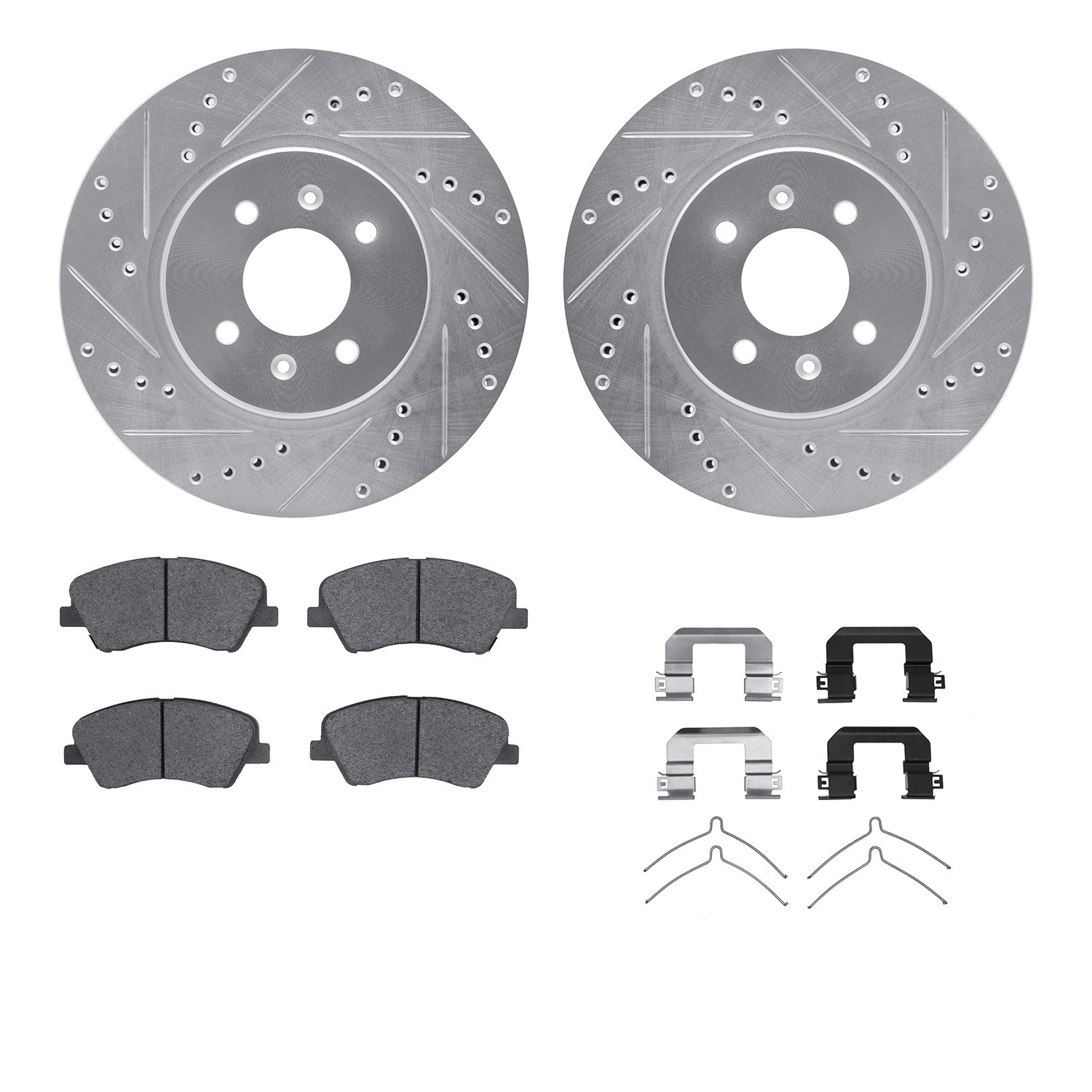 DFC Rotors-Drilled & Slotted-Silver w/ 5000 Advanced Brake Pads Incl Hdw