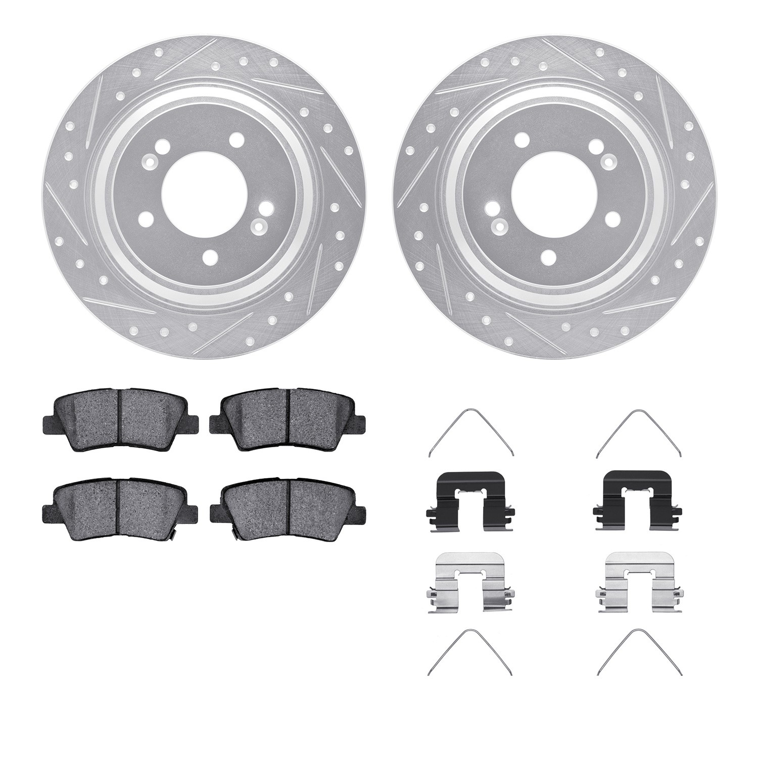 DFC Rotors-Drilled & Slotted-Silver w/ 5000 Advanced Brake Pads Incl Hdw