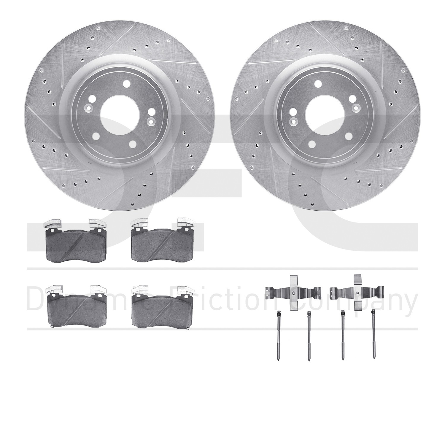 DFC Rotors-Drilled & Slotted-Silver w/ 5000 Advanced Brake Pads Incl Hdw