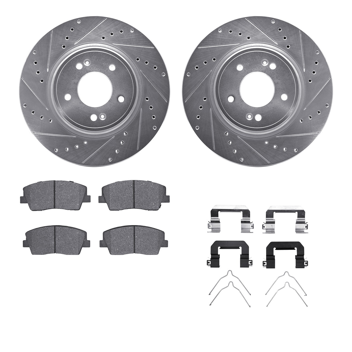 DFC Rotors-Drilled & Slotted-Silver w/ 5000 Advanced Brake Pads Incl Hdw