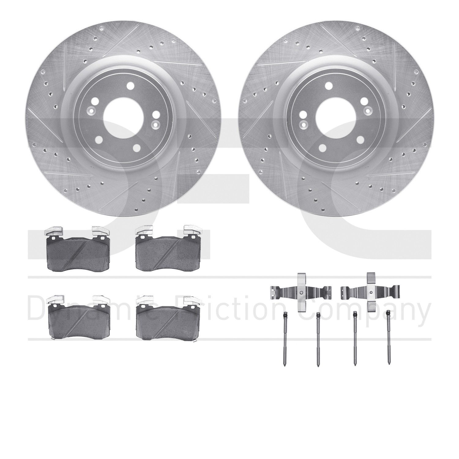DFC Rotors-Drilled & Slotted-Silver w/ 5000 Advanced Brake Pads Incl Hdw