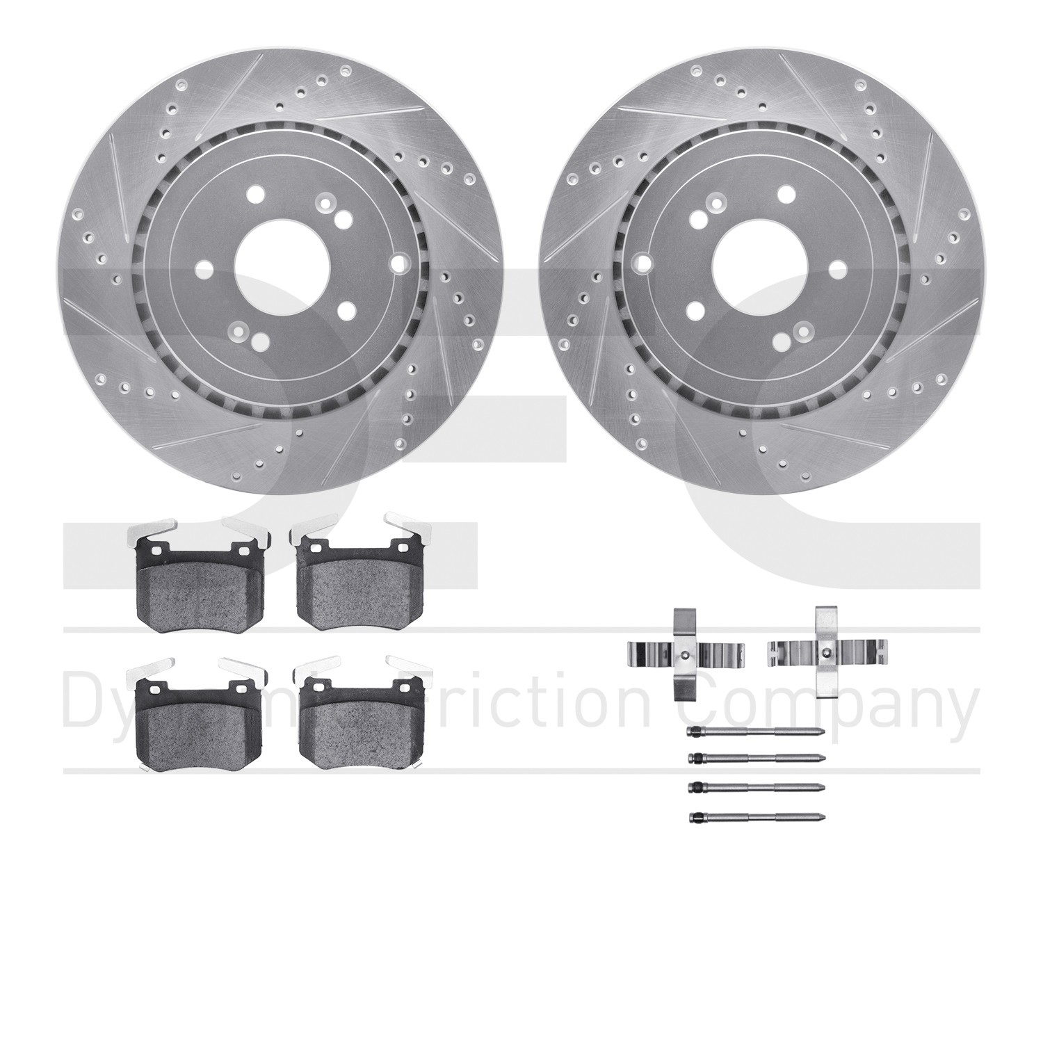 DFC Rotors-Drilled & Slotted-Silver w/ 5000 Advanced Brake Pads Incl Hdw