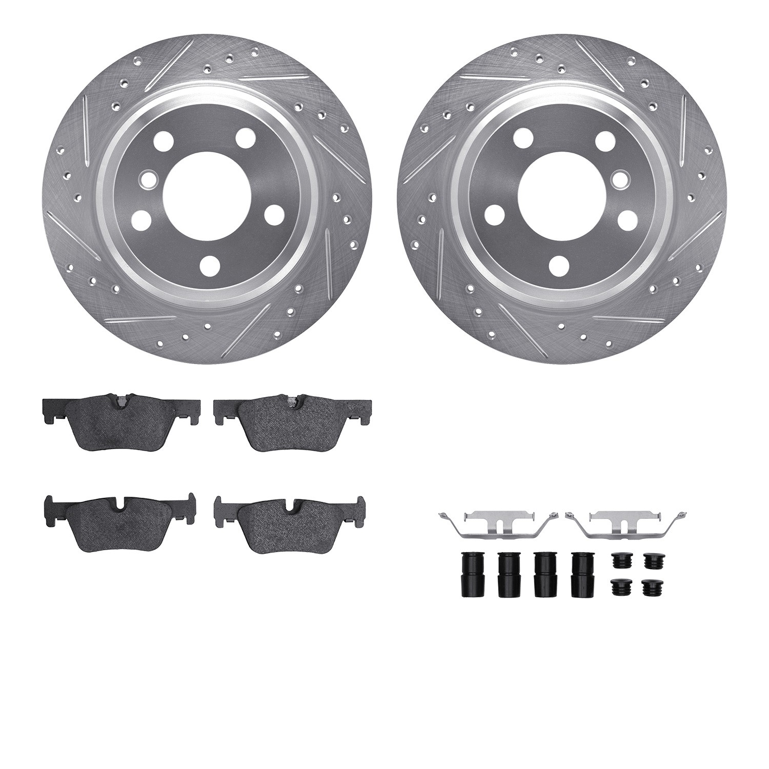 DFC Rotors-Drilled & Slotted-Silver w/ 5000 Advanced Brake Pads Incl Hdw