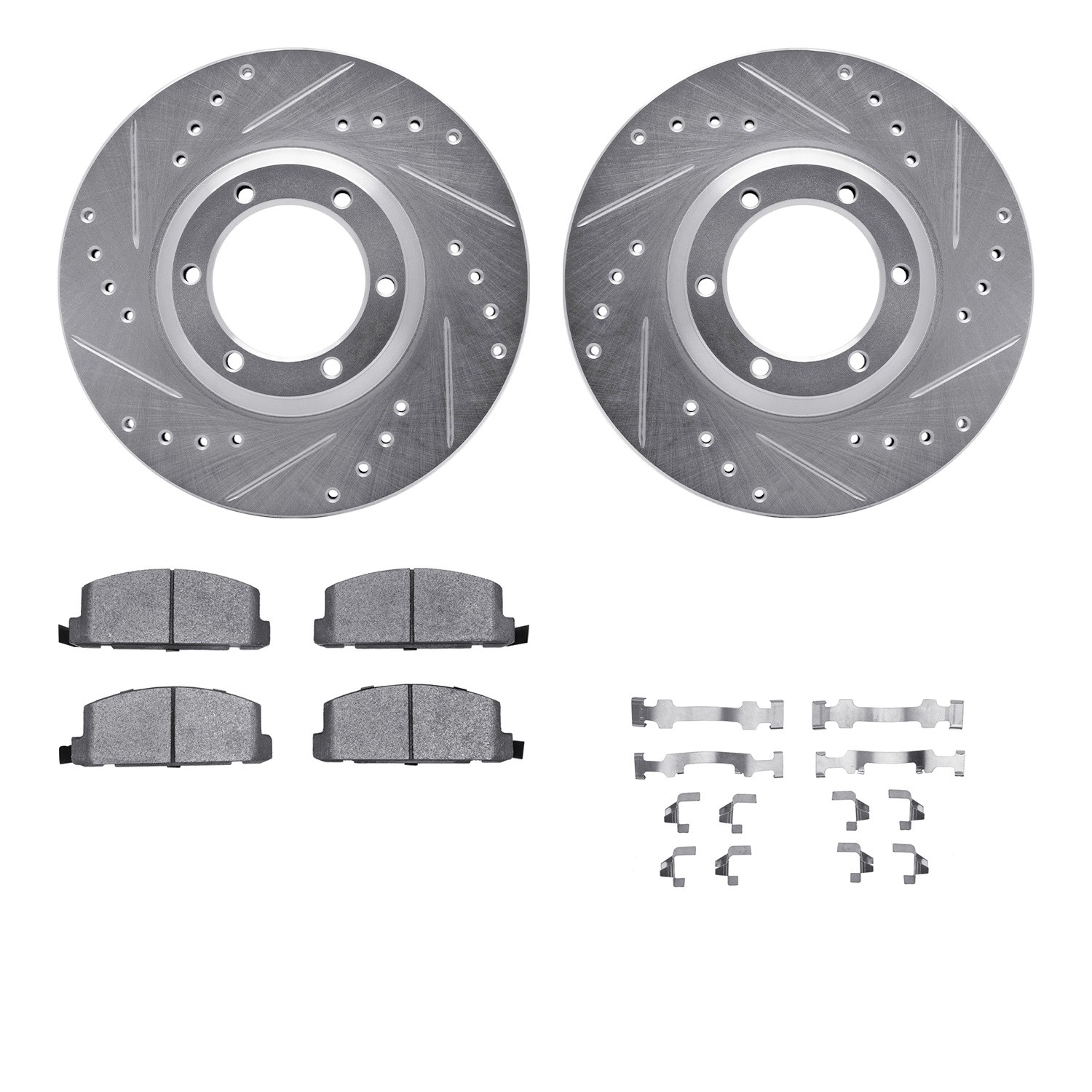 DFC Brake Rotor - Drilled & Slotted - Silver w/5000 Brake Pads & HW Kit