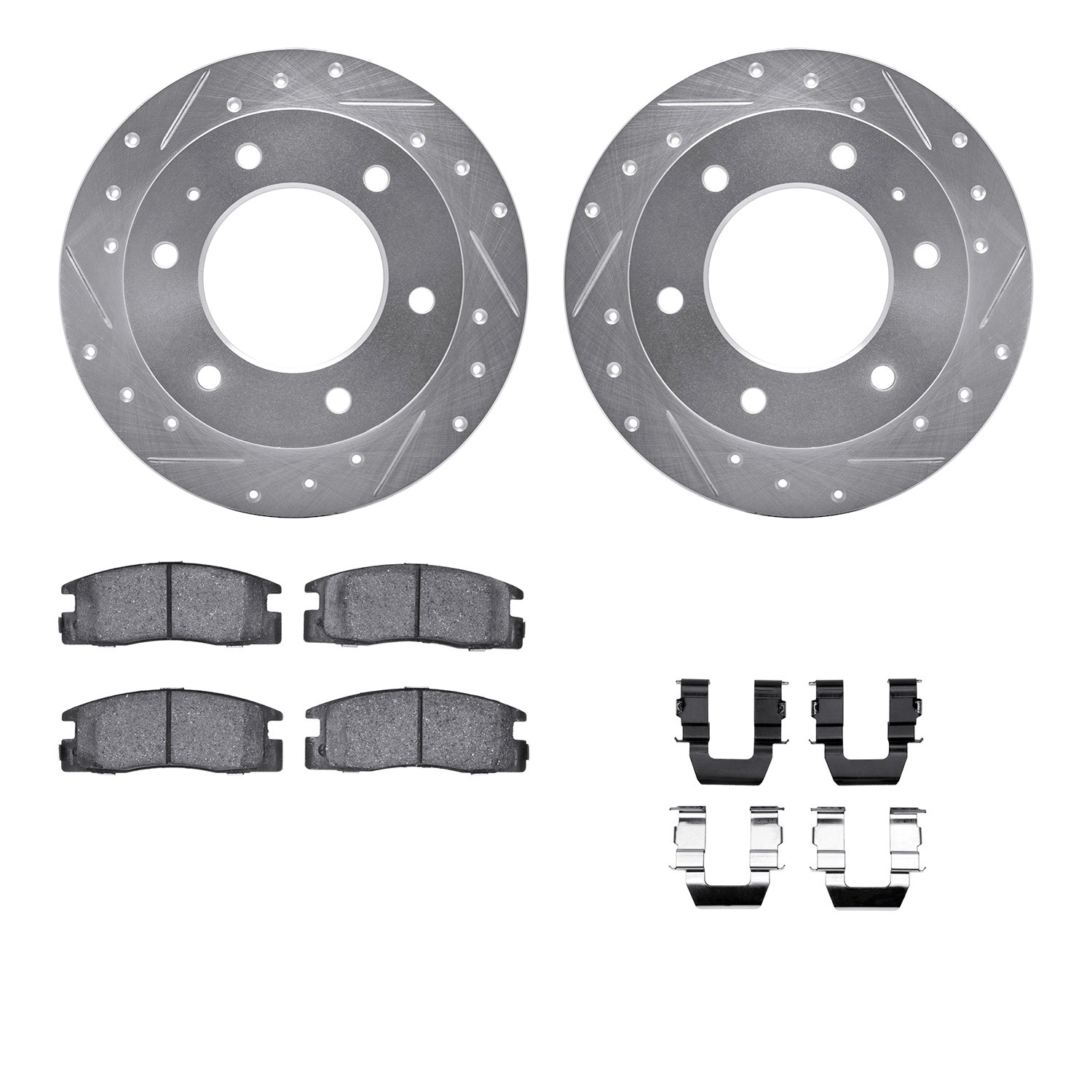DFC Brake Rotor - Dimpled & Slotted - Silver w/5000 Brake Pads & HW Kit