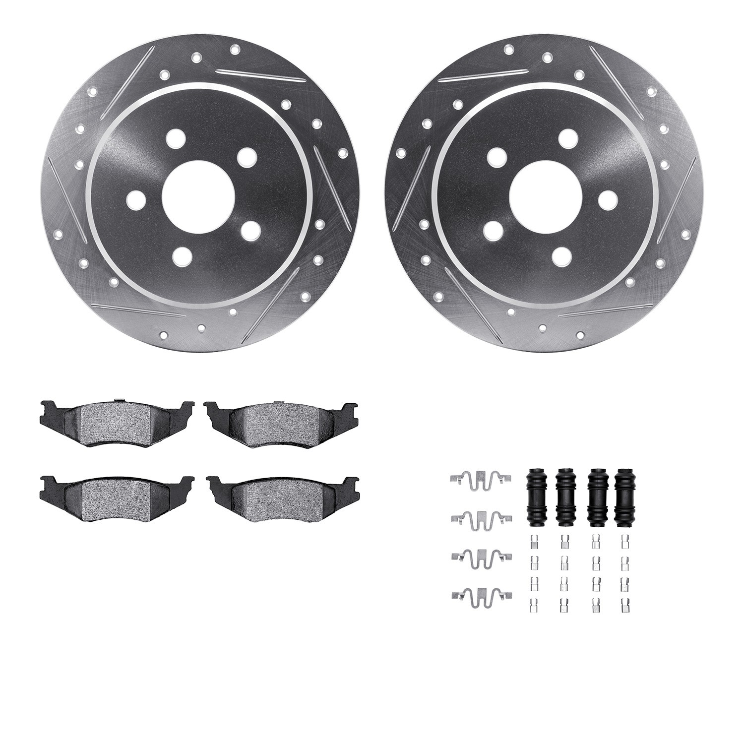 DFC Rotors-Drilled & Slotted-Silver w/ 5000 Advanced Brake Pads Incl Hdw