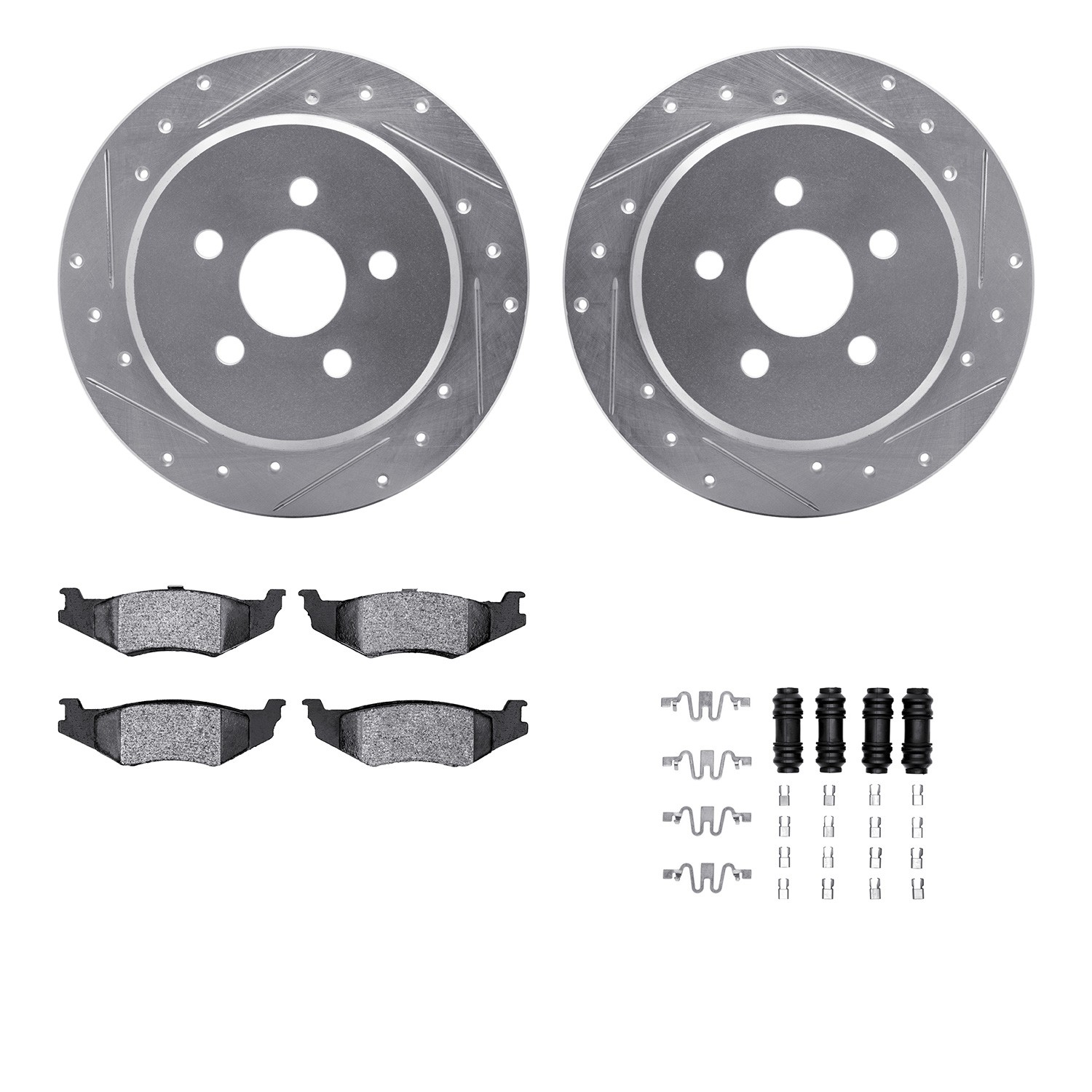 DFC Rotors-Drilled & Slotted-Silver w/ 5000 Advanced Brake Pads Incl Hdw
