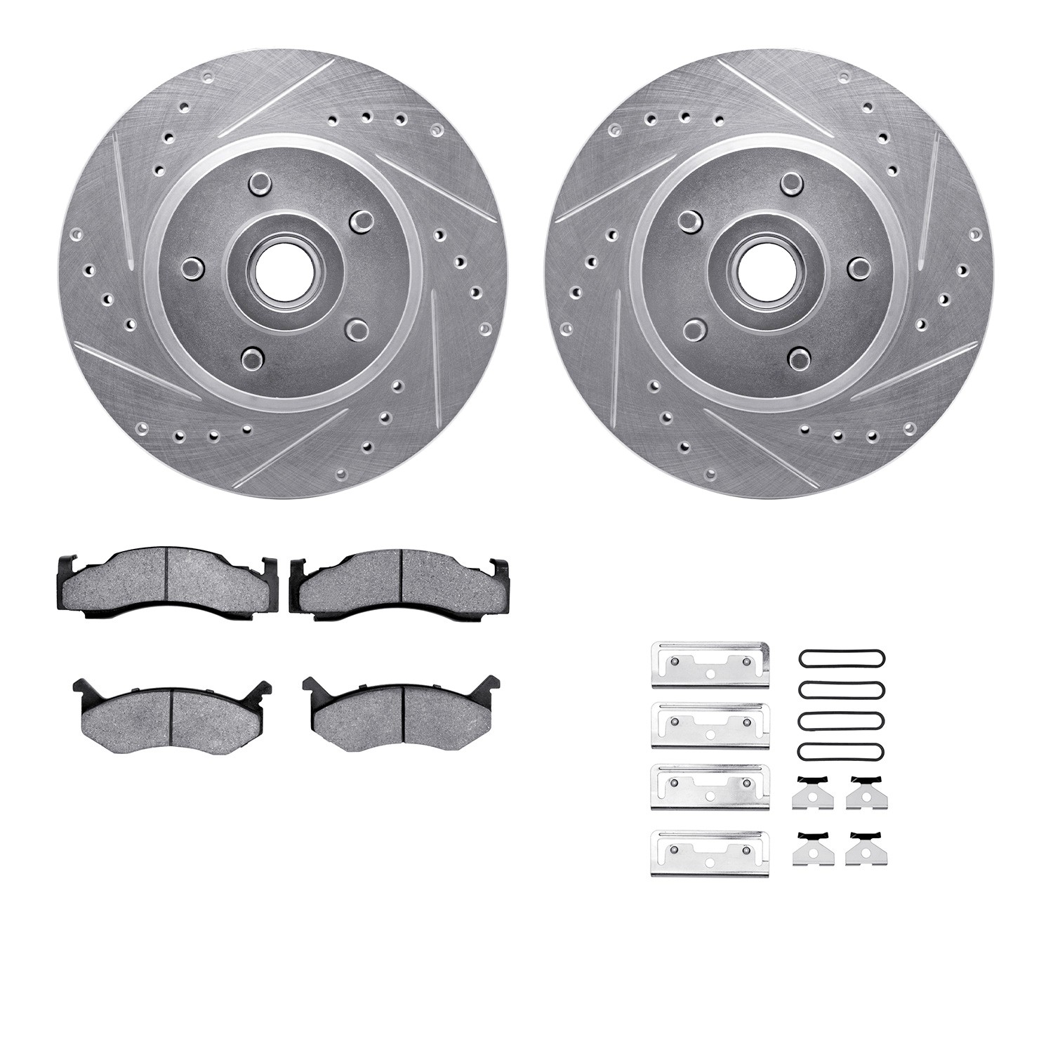 DFC Brake Rotor - Drilled & Slotted - Silver w/5000 Brake Pads & HW Kit