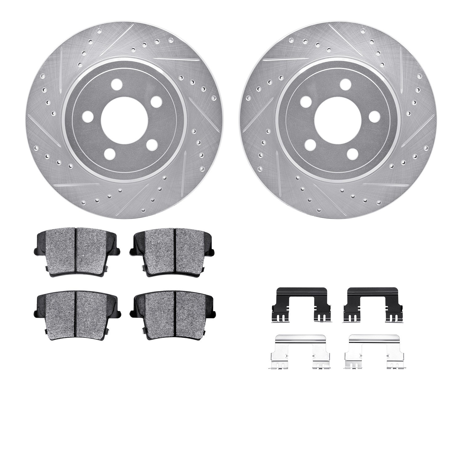 DFC Rotors-Drilled & Slotted-Silver w/ 5000 Advanced Brake Pads Incl Hdw