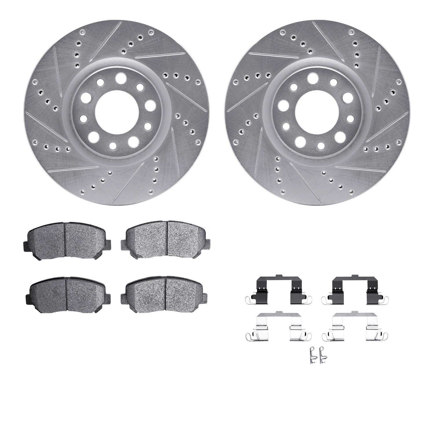 DFC Rotors-Drilled & Slotted-Silver w/ 5000 Advanced Brake Pads Incl Hdw