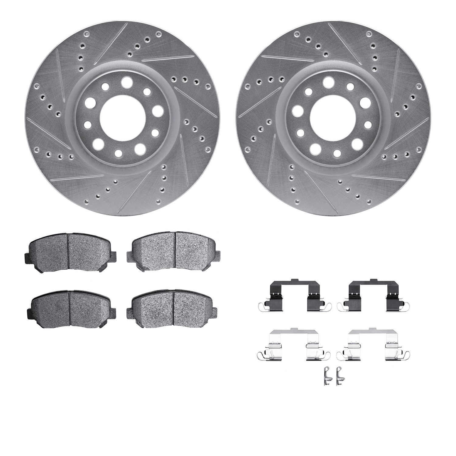 DFC Rotors-Drilled & Slotted-Silver w/ 5000 Advanced Brake Pads Incl Hdw