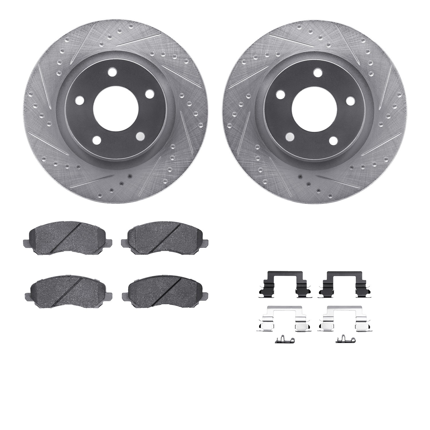 DFC Brake Rotor - Dimpled & Slotted - Silver w/5000 Brake Pads & HW Kit