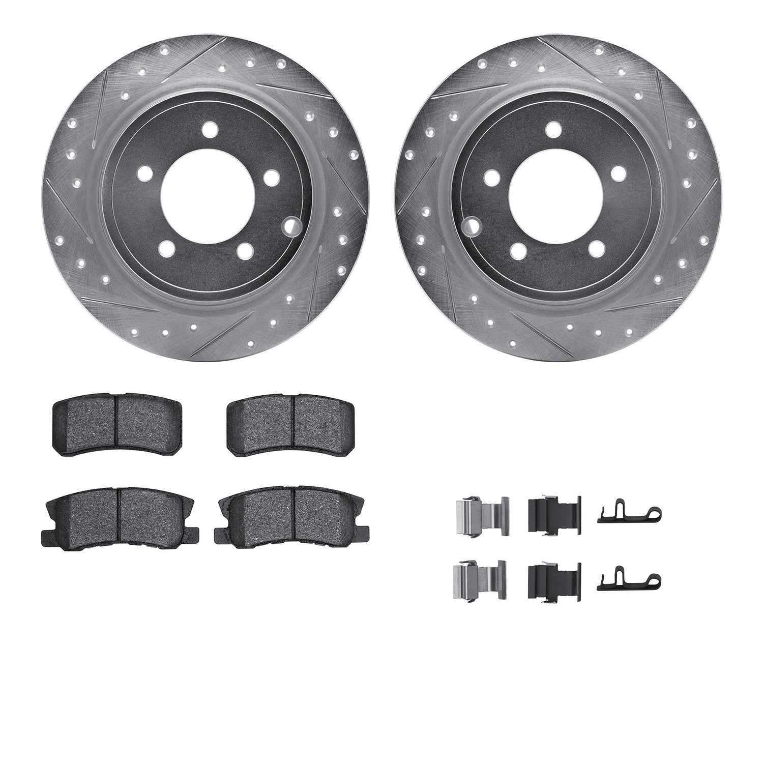 DFC Brake Rotor - Dimpled & Slotted - Silver w/5000 Brake Pads & HW Kit