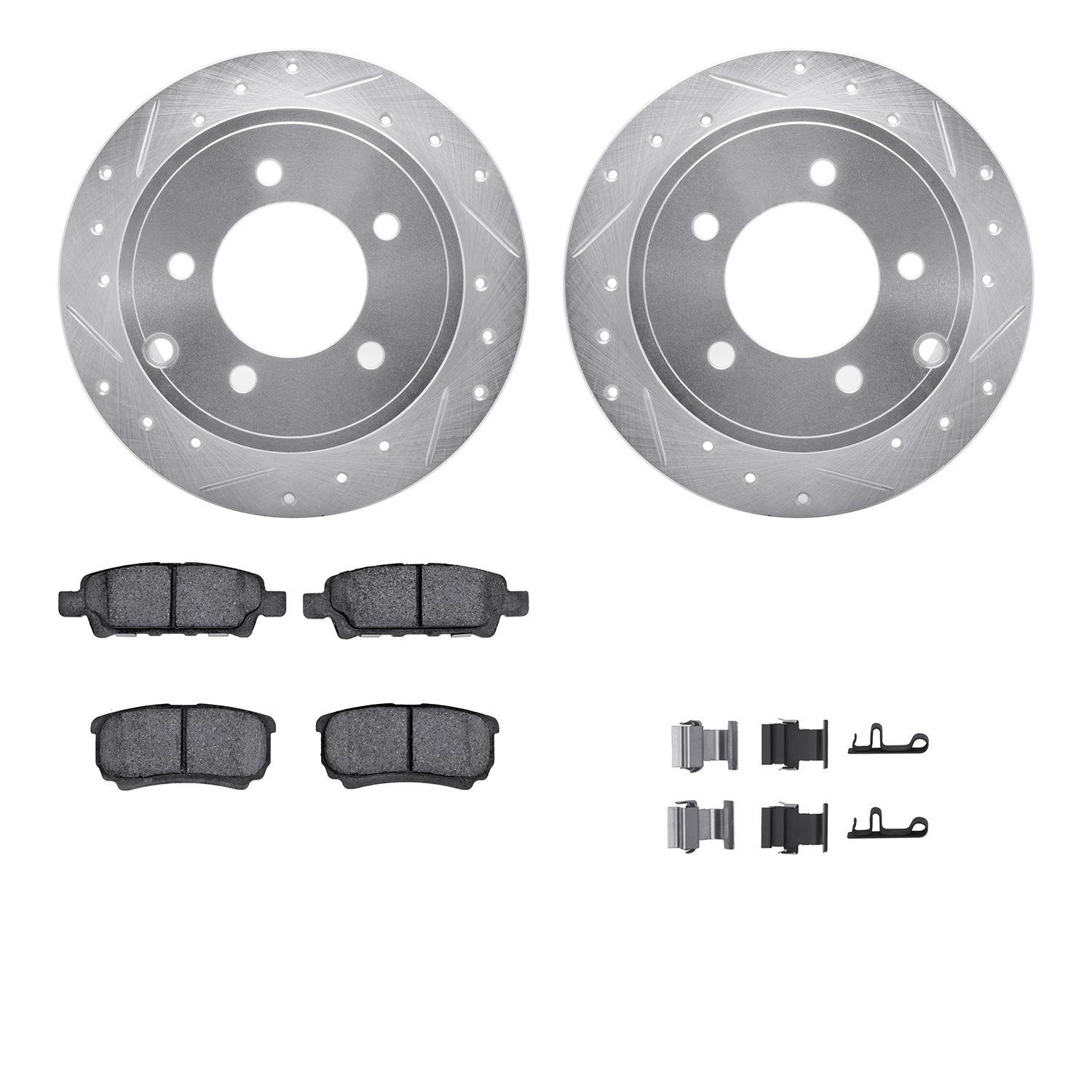 DFC Brake Rotor - Dimpled & Slotted - Silver w/5000 Brake Pads & HW Kit