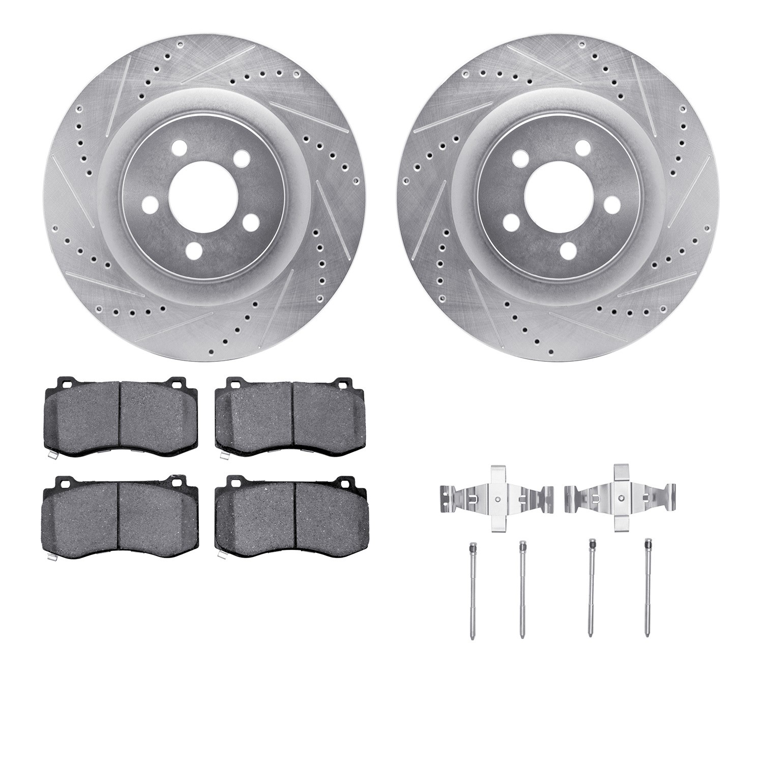 DFC Rotors-Drilled & Slotted-Silver w/ 5000 Advanced Brake Pads Incl Hdw