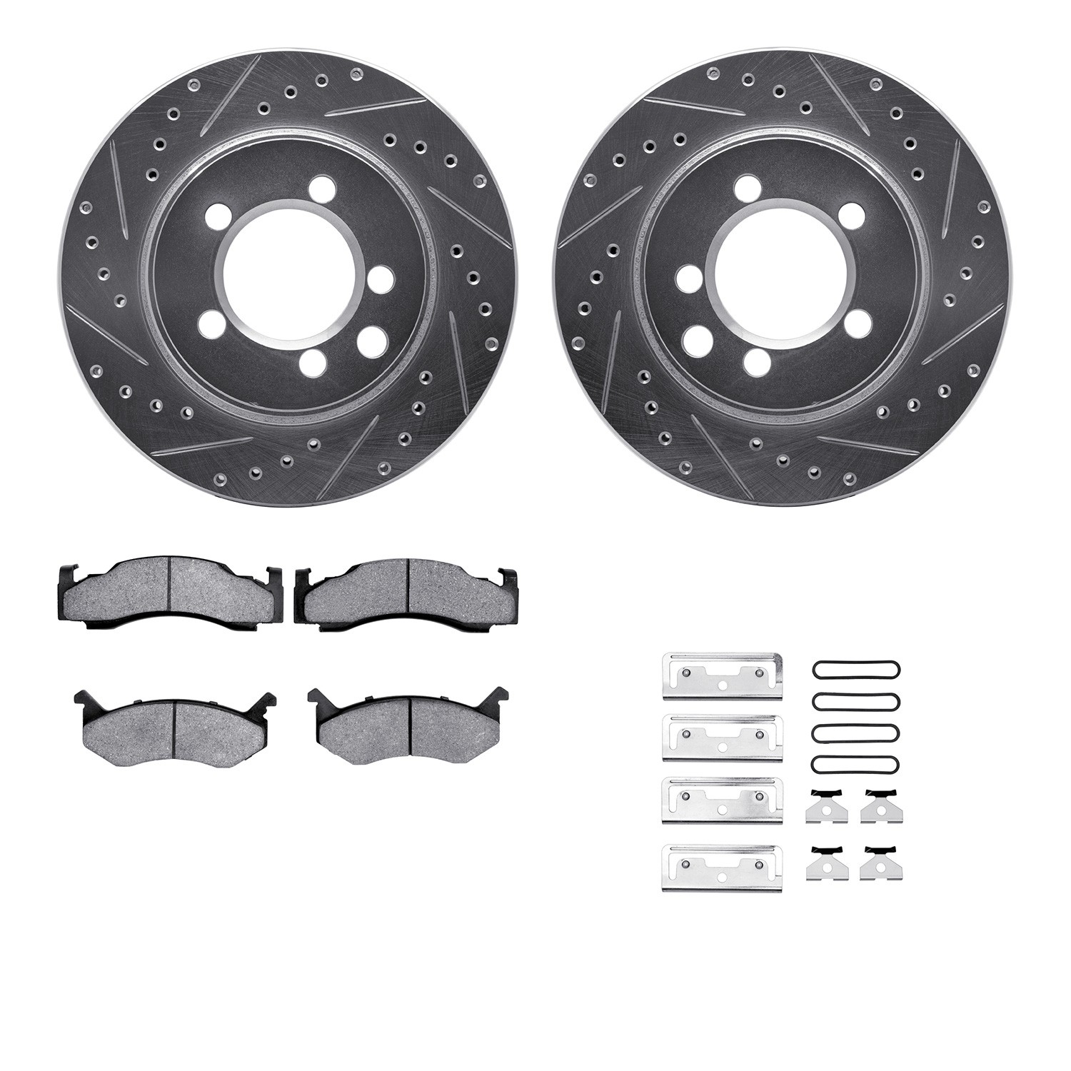 DFC Brake Rotor - Drilled & Slotted - Silver w/5000 Brake Pads & HW Kit