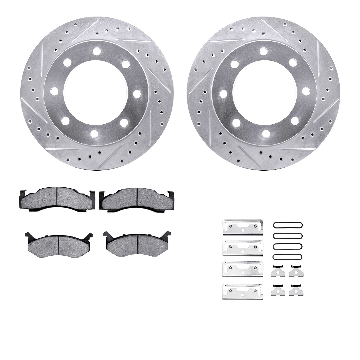 DFC Brake Rotor - Drilled & Slotted - Silver w/5000 Brake Pads & HW Kit