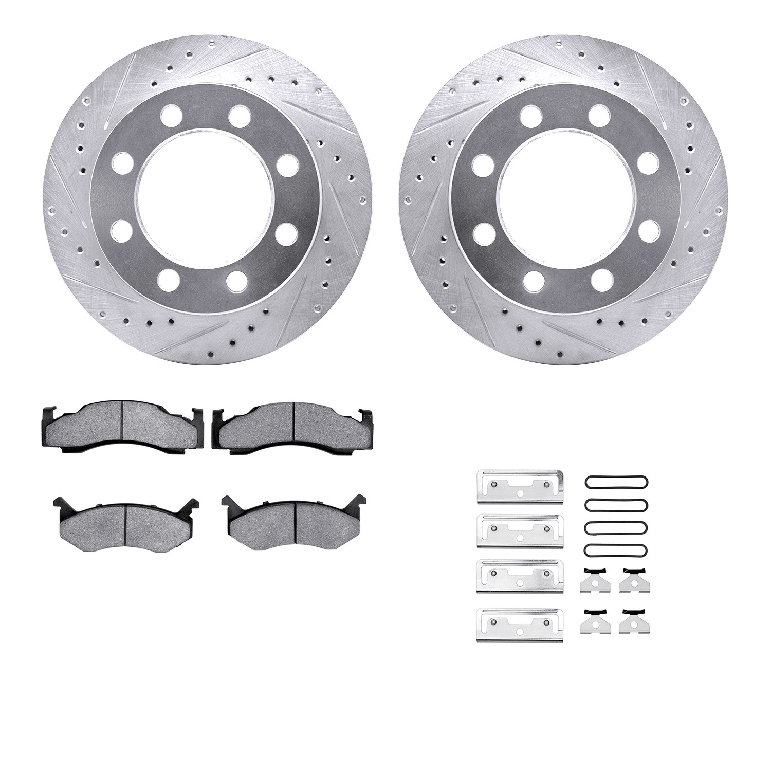 DFC Brake Rotor - Drilled & Slotted - Silver w/5000 Brake Pads & HW Kit