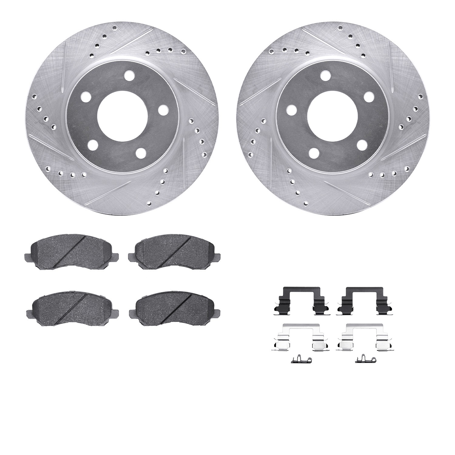 DFC Rotors-Drilled & Slotted-Silver w/ 5000 Advanced Brake Pads Incl Hdw
