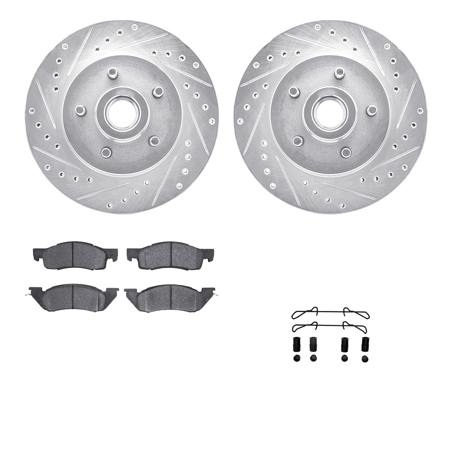DFC Brake Rotor - Drilled & Slotted - Silver w/5000 Brake Pads & HW Kit