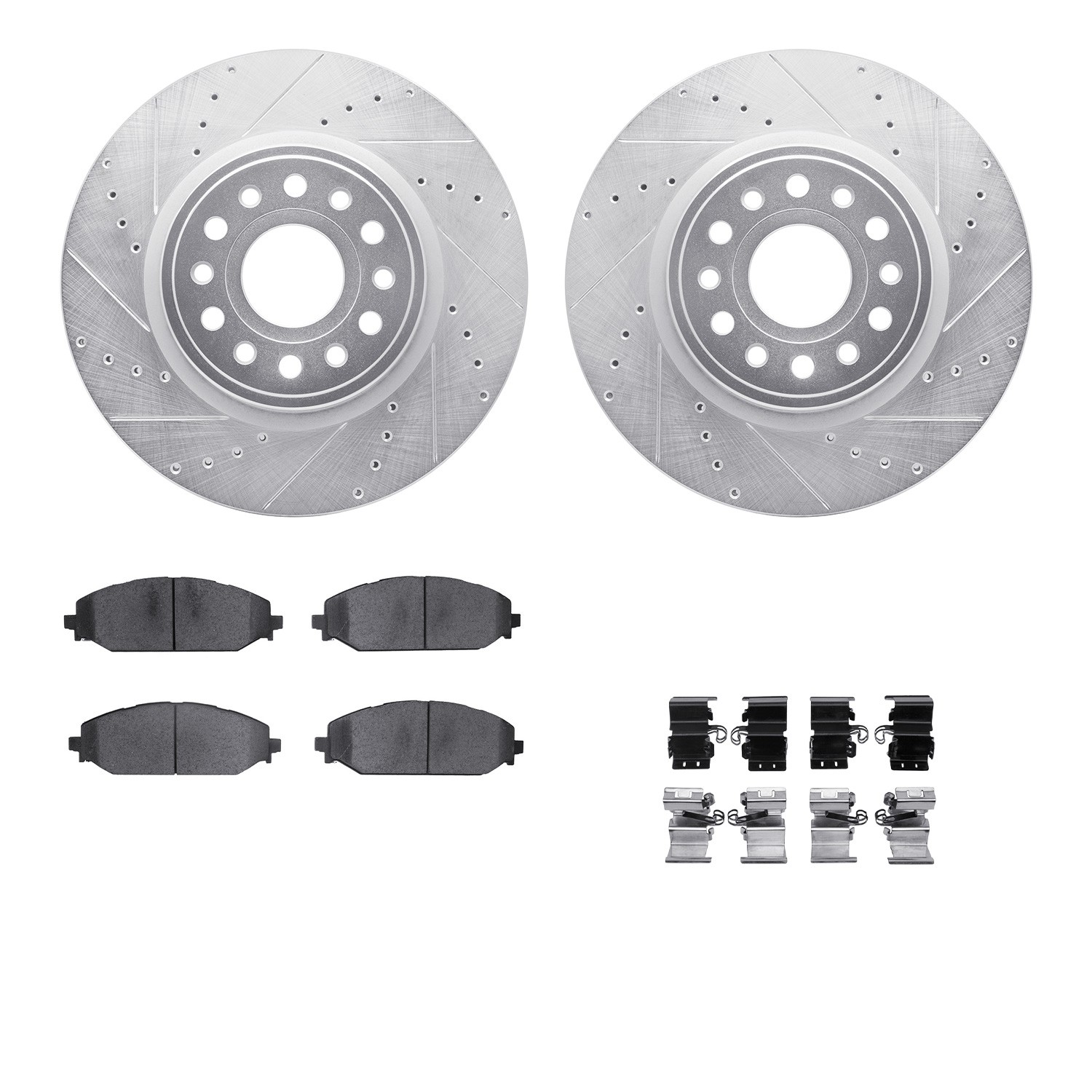 DFC Rotors-Drilled & Slotted-Silver w/ 5000 Advanced Brake Pads Incl Hdw