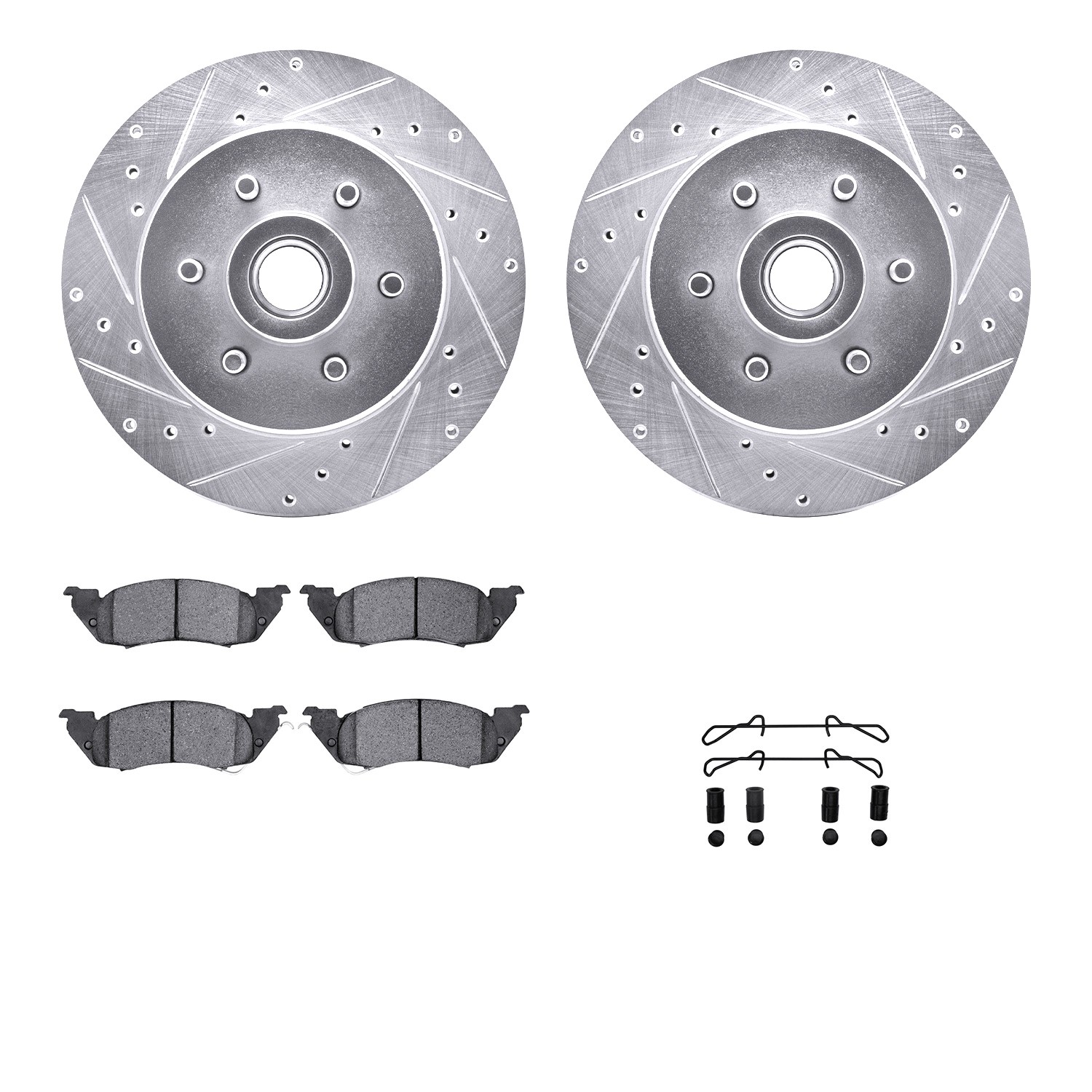 DFC Brake Rotor - Drilled & Slotted - Silver w/5000 Brake Pads & HW Kit