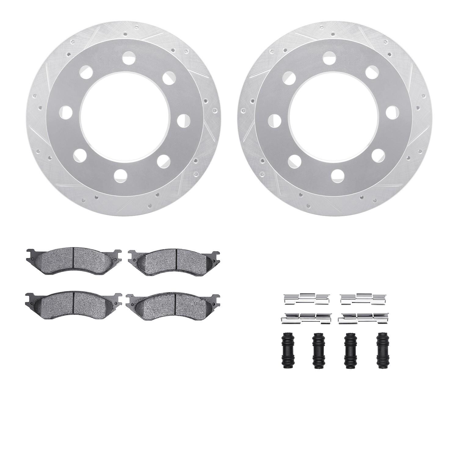 DFC Brake Rotor - Drilled & Slotted - Silver w/5000 Brake Pads & HW Kit