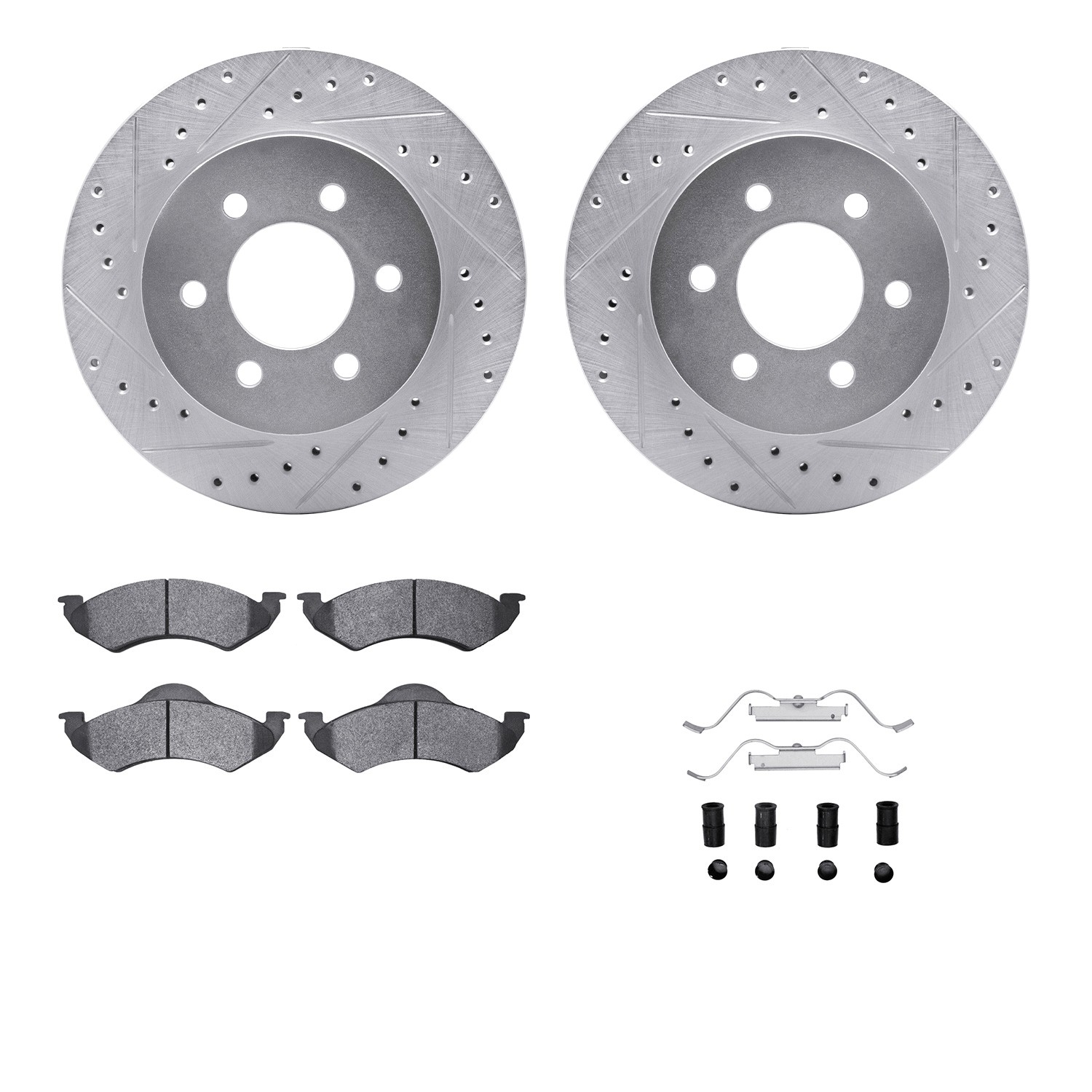 DFC Brake Rotor - Drilled & Slotted - Silver w/5000 Brake Pads & HW Kit