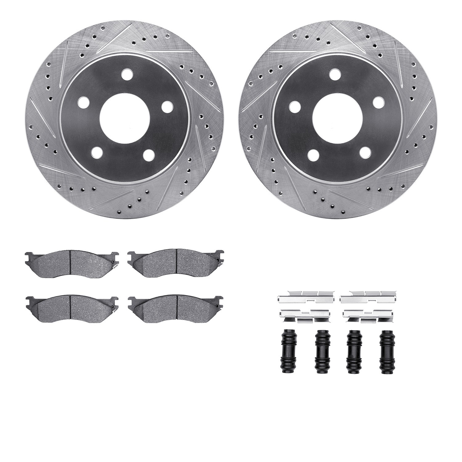 DFC Brake Rotor - Drilled & Slotted - Silver w/5000 Brake Pads & HW Kit