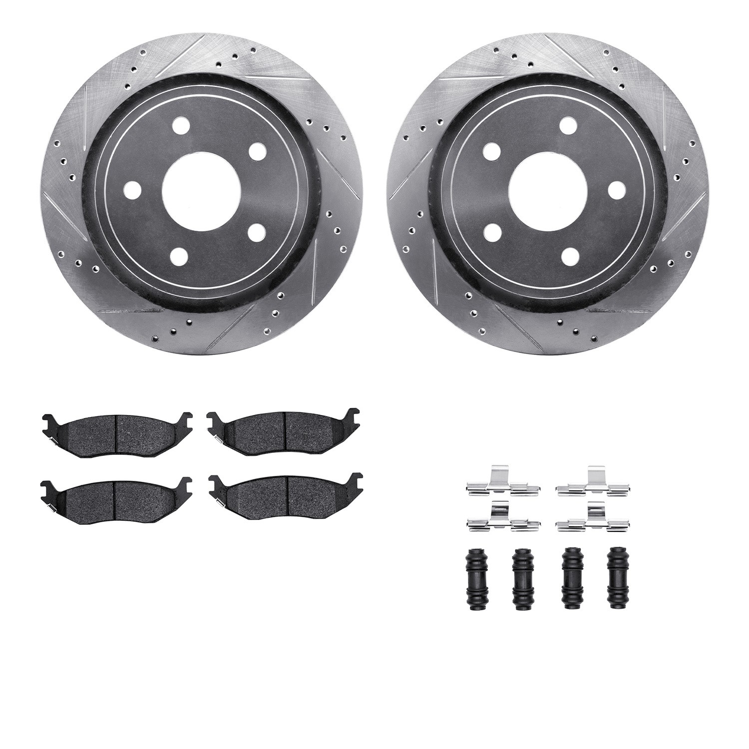 DFC Brake Rotor - Drilled & Slotted - Silver w/5000 Brake Pads & HW Kit