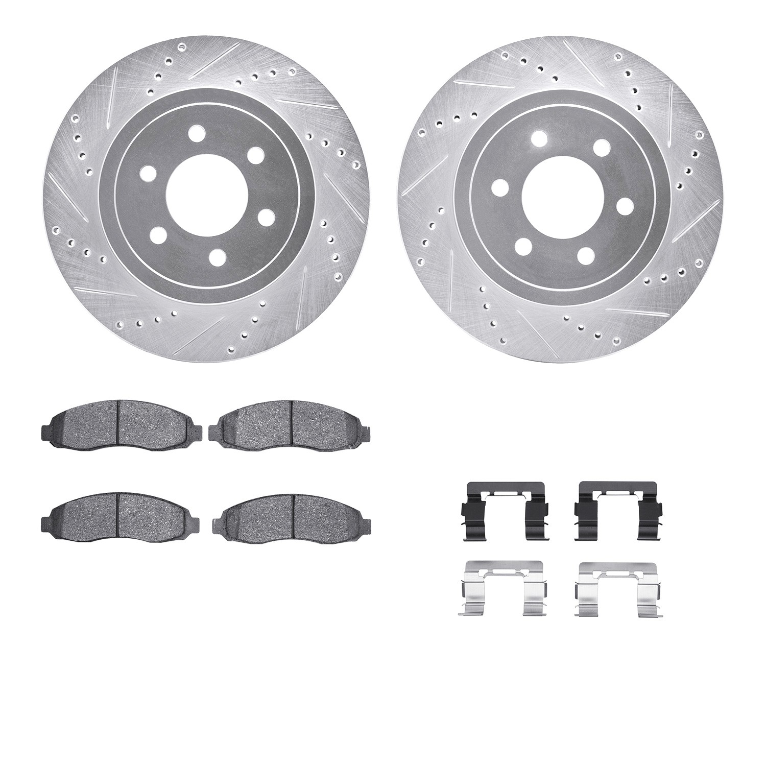DFC Brake Rotor - Drilled & Slotted - Silver w/5000 Brake Pads & HW Kit