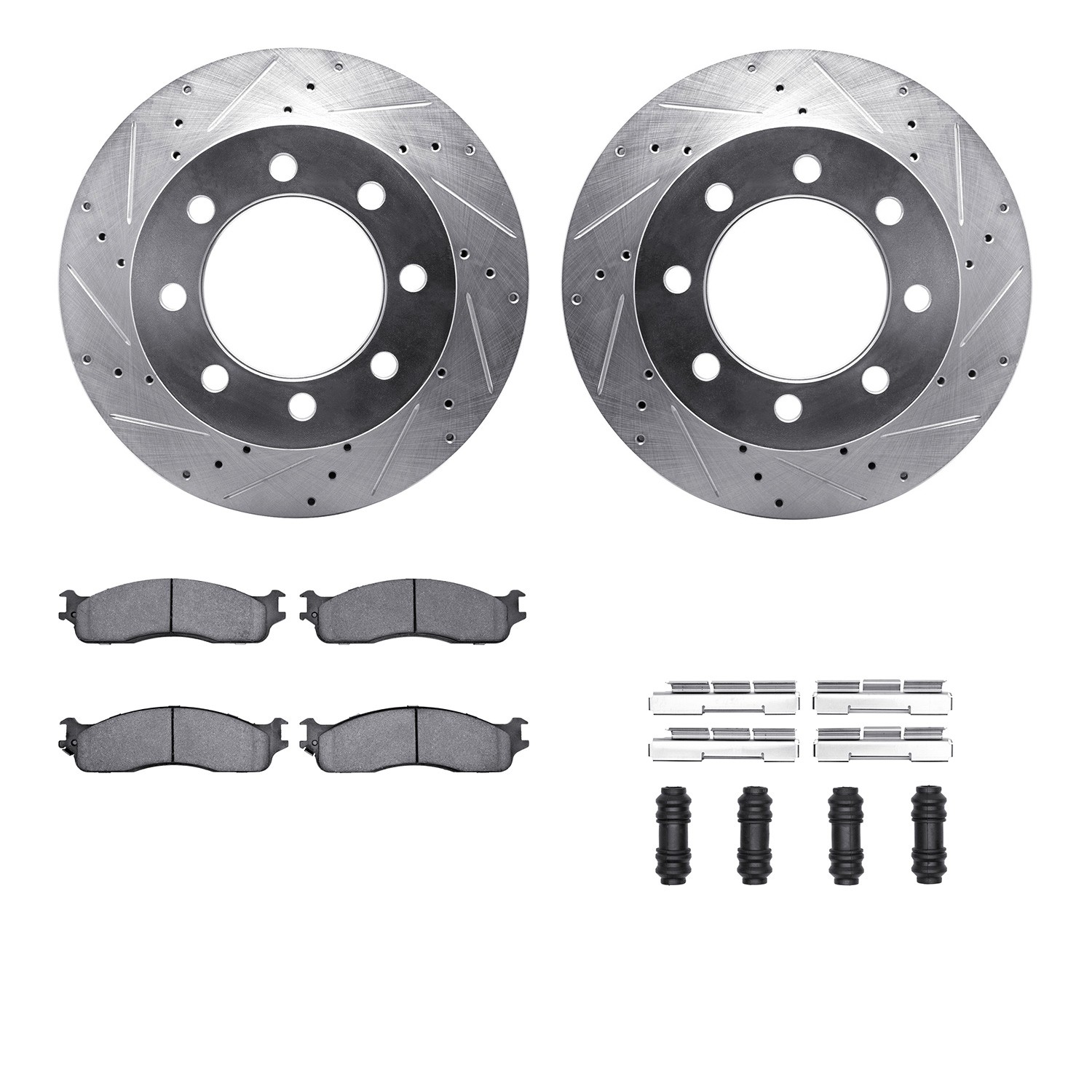 DFC Brake Rotor - Drilled & Slotted - Silver w/5000 Brake Pads & HW Kit