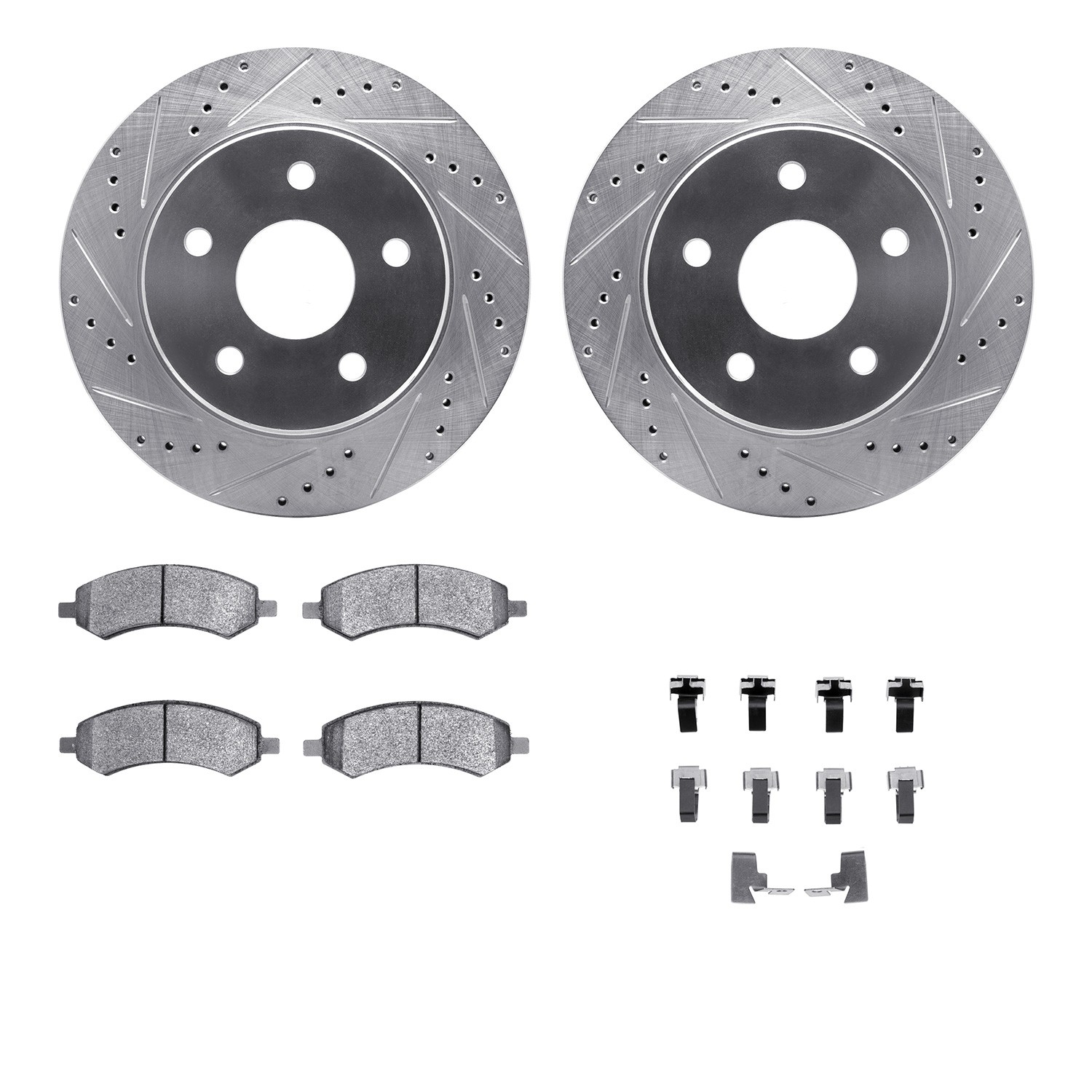 DFC Brake Rotor - Drilled & Slotted - Silver w/5000 Brake Pads & HW Kit